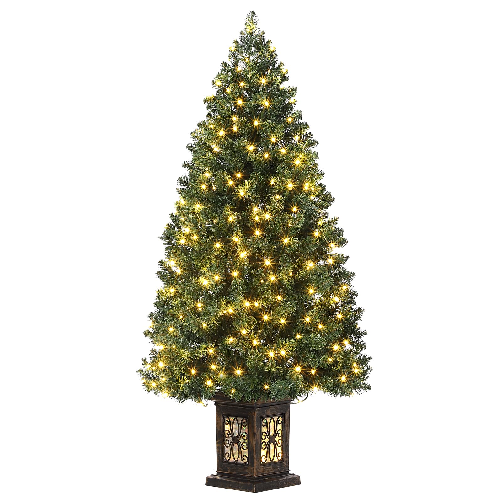 GARVEE 4.5 Ft Pre-Lit Artificial Christmas Tree with 300 LED Lights - 8 Lighting Modes, Fiber Optic Decorations & Antique Urn Base - Perfect for Home, Office & Holiday Decor