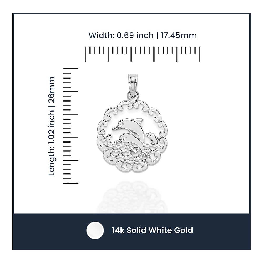 14K Solid White Gold Dolphin Pendant Necklace - Elegant Ocean-Themed Jewelry for Women, Perfect for Beach Vacations, Summer Outfits & Nautical Gifts