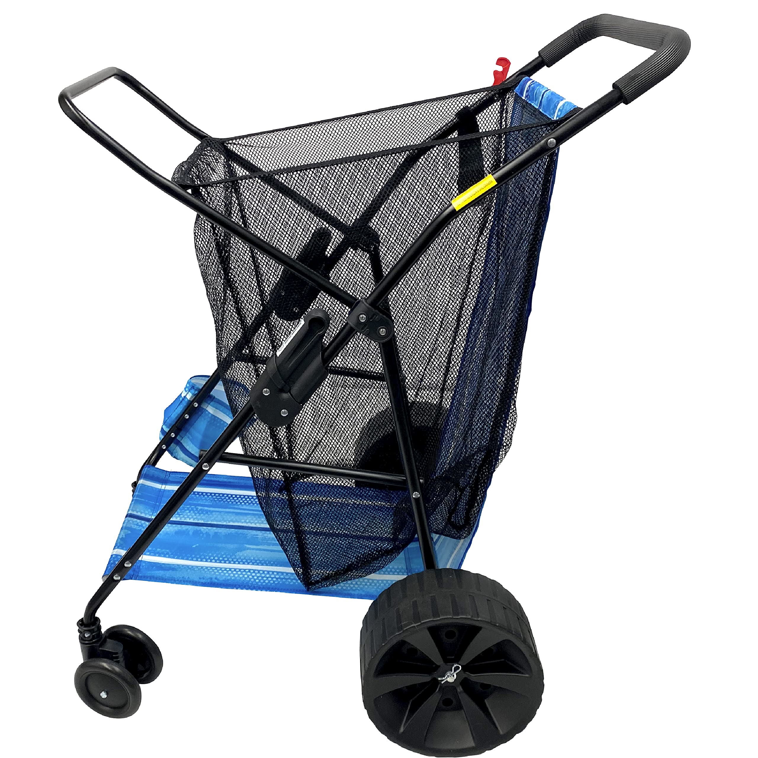 Premium Heavy Duty Folding Beach Cart with Large Sand Wheels - Holds 4 Chairs & Umbrella, Removable Storage Bag (Blue Striped) - Perfect for Beach Trips, Camping, Picnics & Outdoor Adventures