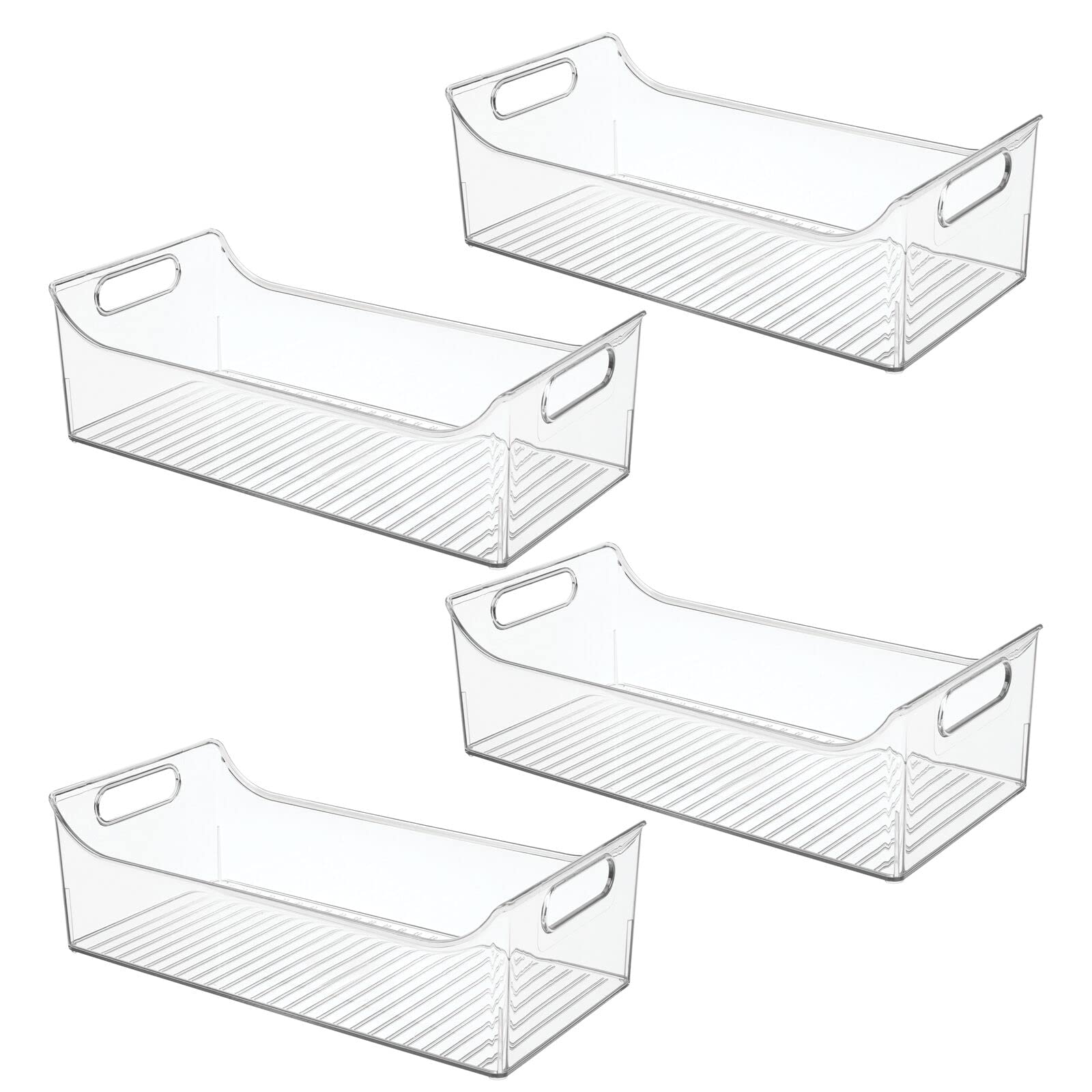 mDesign Slim Plastic Kitchen Pantry Cabinet Organizer Bins - 4 Pack Clear Storage Containers with Handles for Fridge, Freezer, Pantry - Perfect for Organizing Fruits, Yogurt, Snacks, Pasta - 16