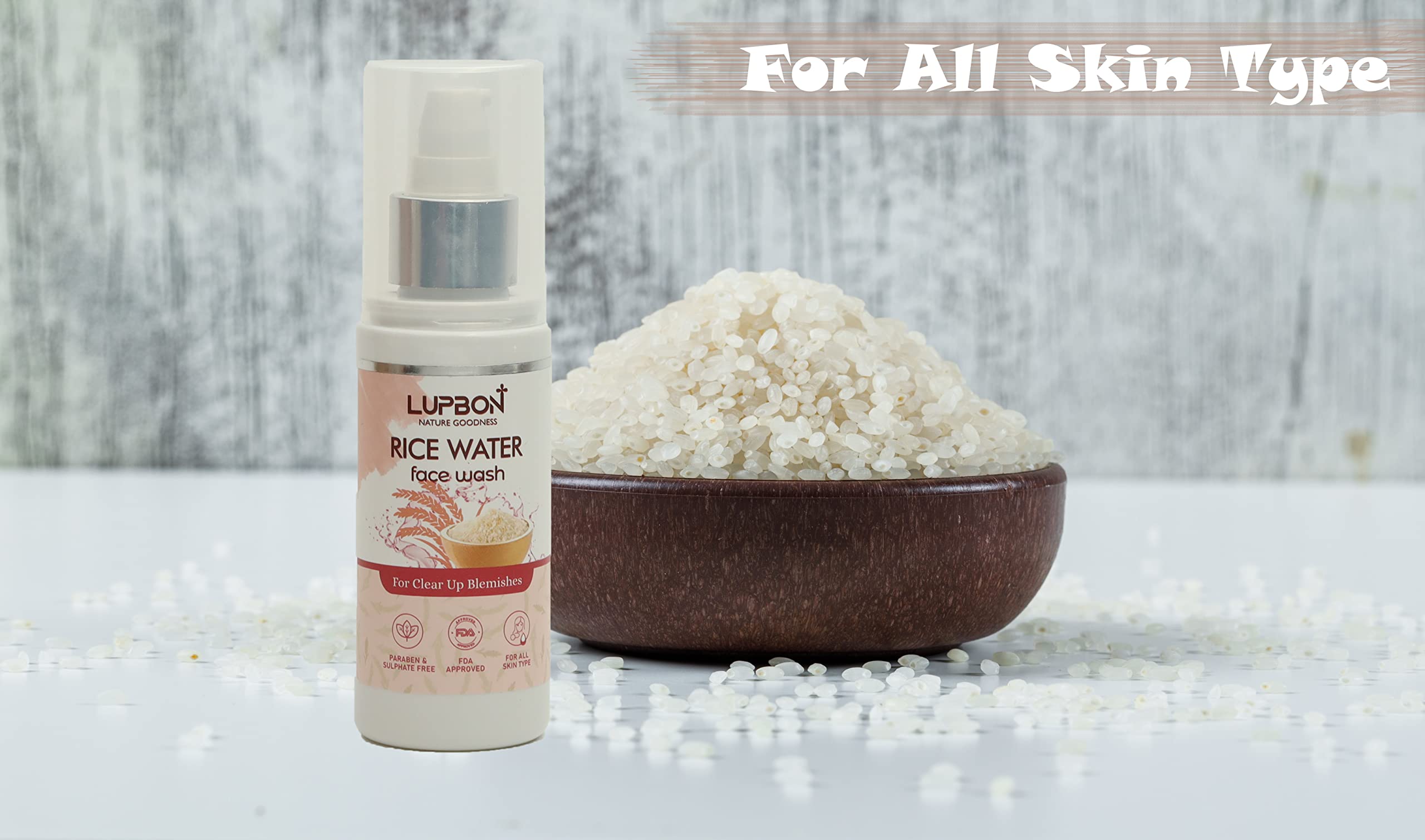 LUPBON Rice Water Face Wash for Moisturizing & Brightening Skin - 100ml | Gentle Cleanser for Dry & Sensitive Skin | Daily Skincare Routine