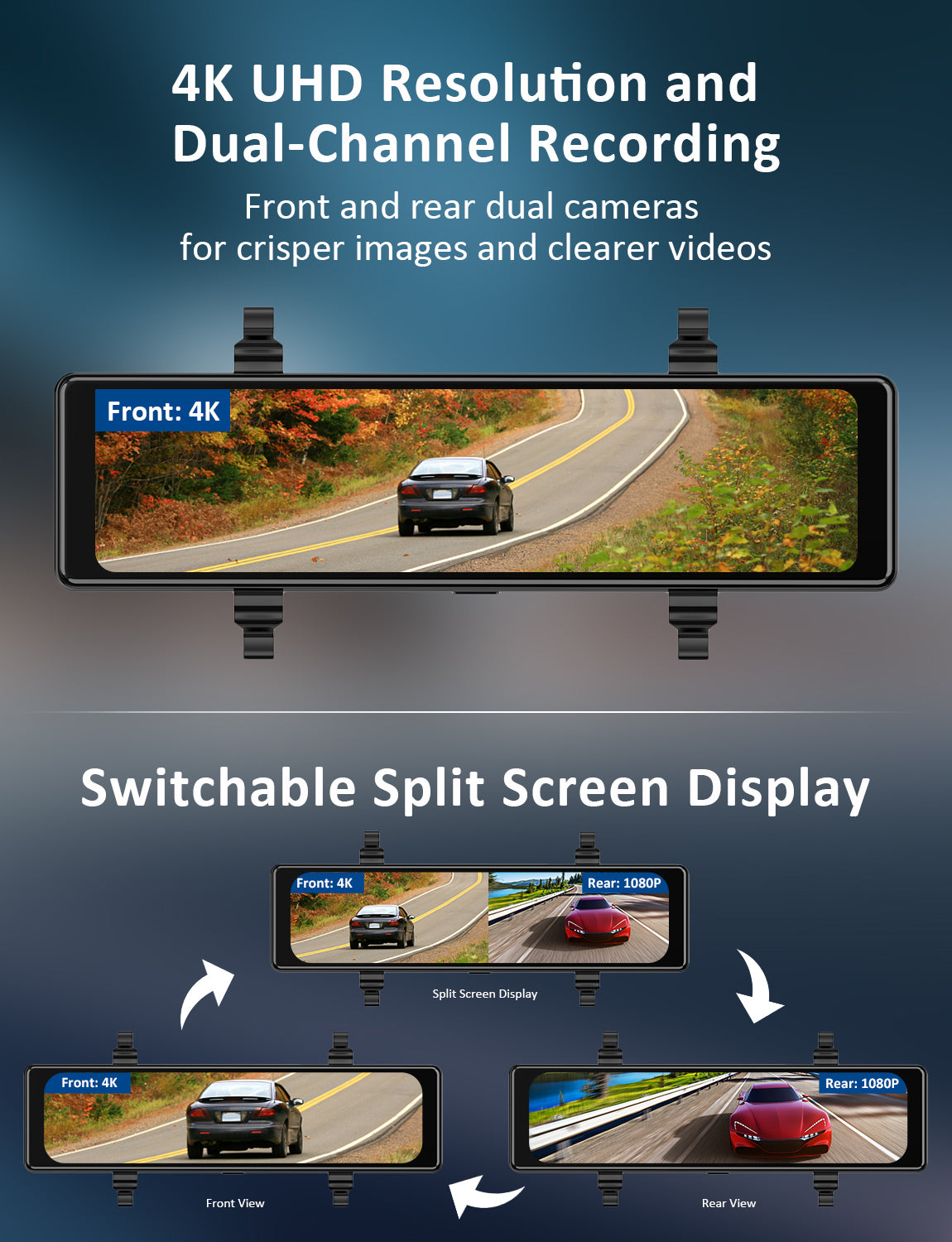 NexiGo D90 4K Dual Sony Sensor Dashboard Camera - Front and Rear Recording, Night Vision, G-Sensor, Loop Recording for Cars, Trucks, SUVs - Perfect for Road Trips, Commuting, and Fleet Management