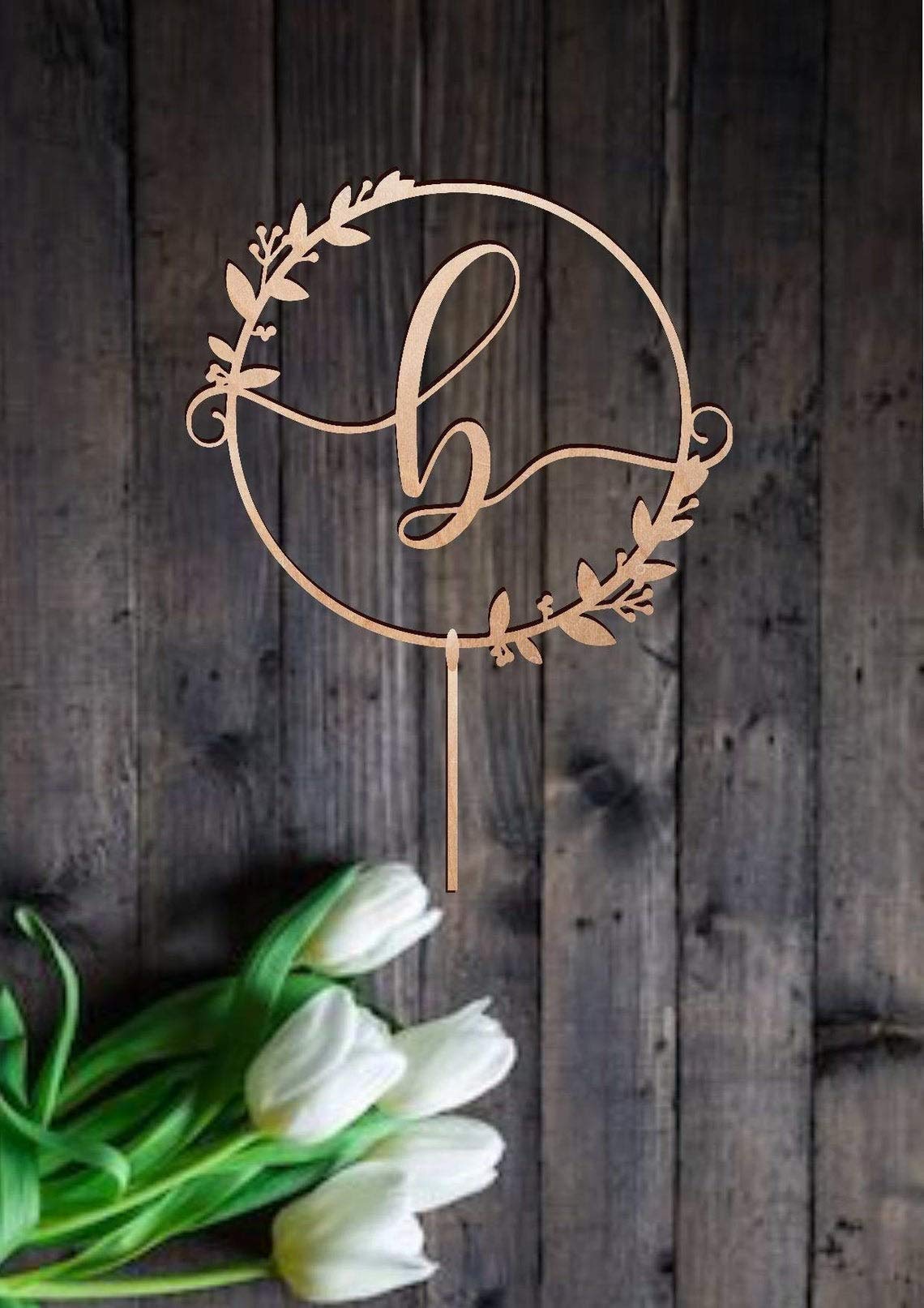 Rustic Wedding Monogram Cake Topper - Personalized Letter & Name Initial Cake Decor for Weddings, Anniversaries & Special Celebrations - Perfect for Rustic, Vintage & DIY Wedding Themes