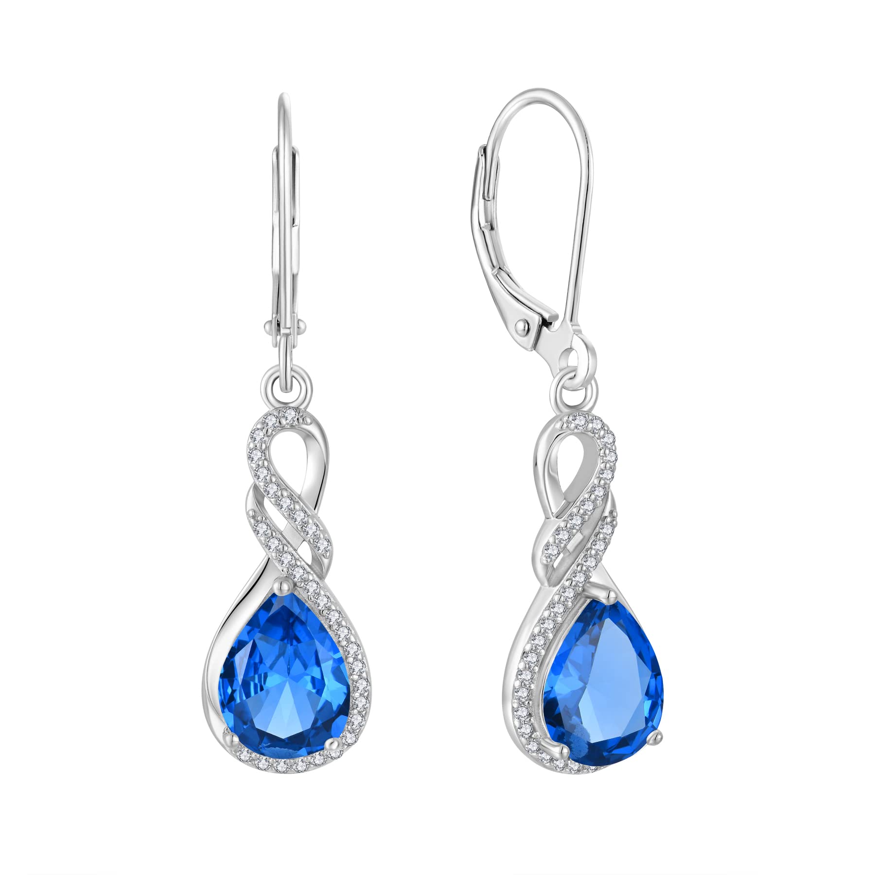 CZ Teardrop Earrings for Women - 925 Sterling Silver Infinity Leverback Earrings with Birthstone, 7x9mm Dangle Drop Jewelry - Perfect Birthday Gift for Wife, Her, Women | Elegant for Parties, Weddings, Date Nights