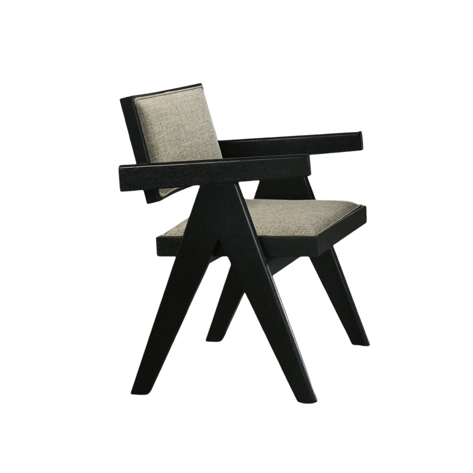 Modern Black 2-Piece Dining Arm Chairs with Light Gray Fabric Upholstery and Plank Arms - Elegant Dining Room Seating for Home, Restaurant, or Cafe