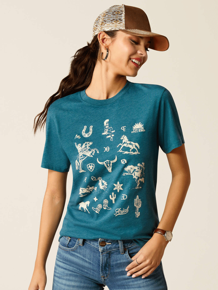 Ariat Women's Sketch Pad T-Shirt - Deep Sea Heather - Comfortable Casual Tee for Everyday Wear, Workouts & Outdoor Activities
