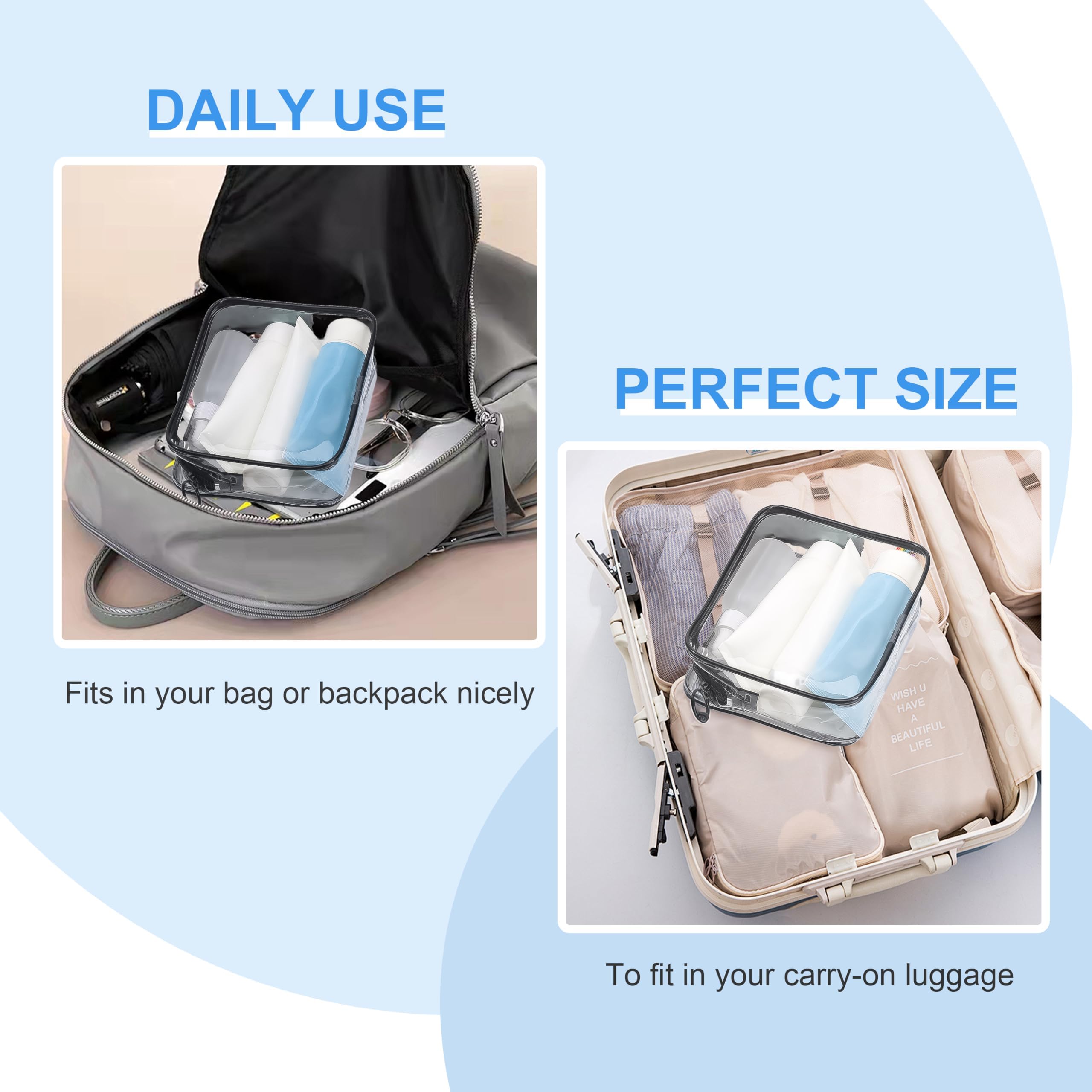 TSA Approved Toiletry Bags 2-Pack - Quart Size Clear Travel Cosmetic Organizer for Women | Carry-On Essentials for Makeup, Skincare & Toiletries | Perfect for Air Travel, Gym & Vacation