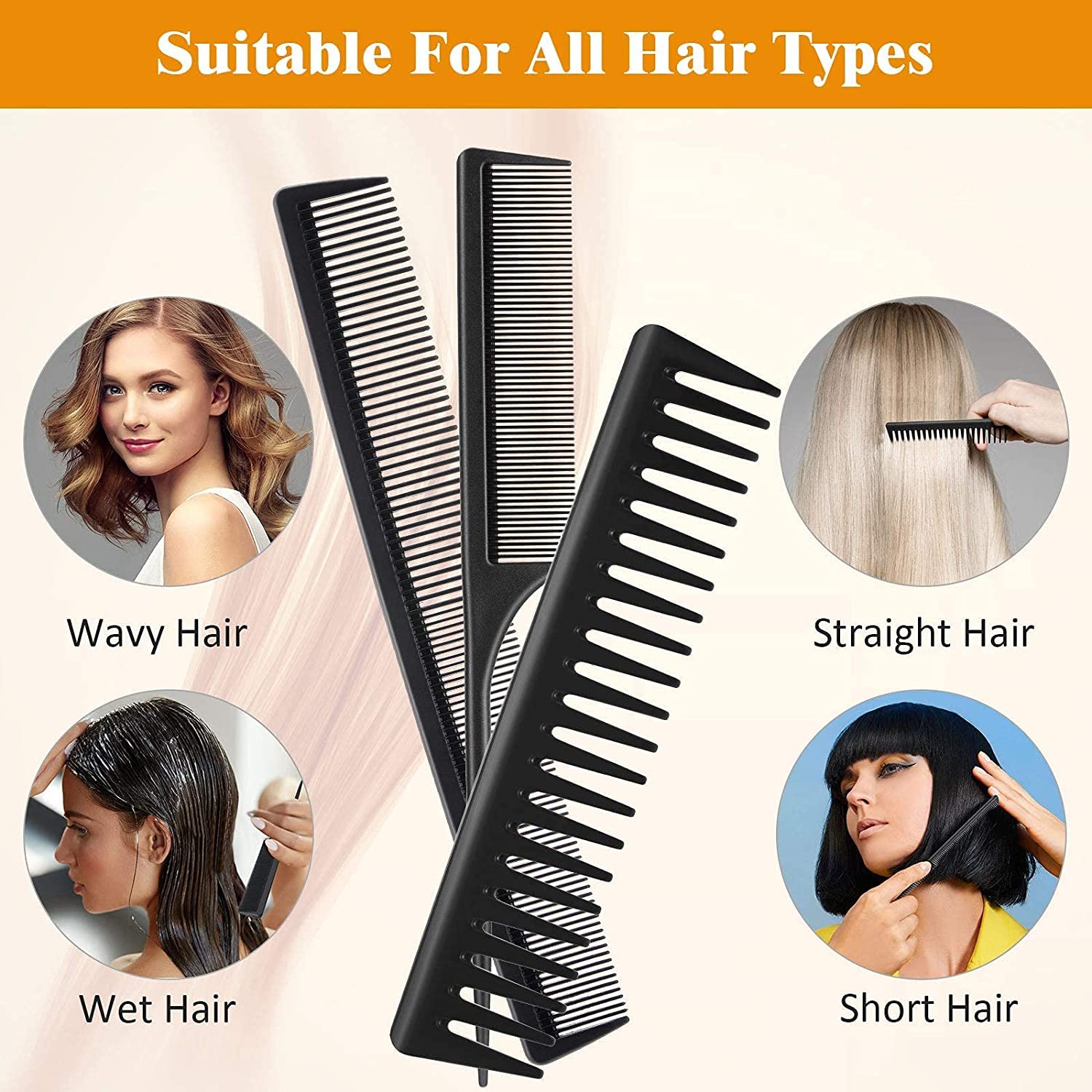Professional Matte Black Carbon Fiber Hair Comb Set for Men - 3 Pack Barber Salon Styling Comb for Grooming, Beards & Mustaches - Perfect for Home, Salon & Travel Use
