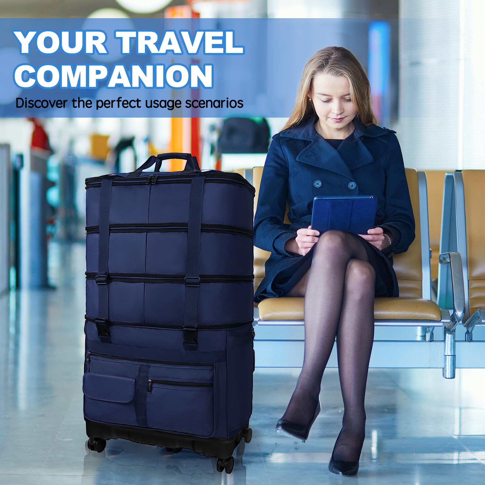 Expandable Collapsible Luggage with Telescoping Handle - Foldable Travel Suitcase with Removable Wheels - Rolling Duffel Bag for Men & Women - Perfect for Air Travel, Business Trips & Weekend Getaways