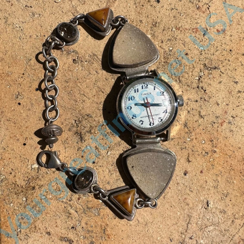 Vintage Timex Watch with Sterling Silver Chunky Gemstone Band - Stylish & Durable for Casual, Formal & Everyday Wear