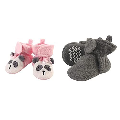 Hudson Baby Fleece Booties 2-Pack, Panda Gray 18-24M - Cozy Winter Shoes for Girls