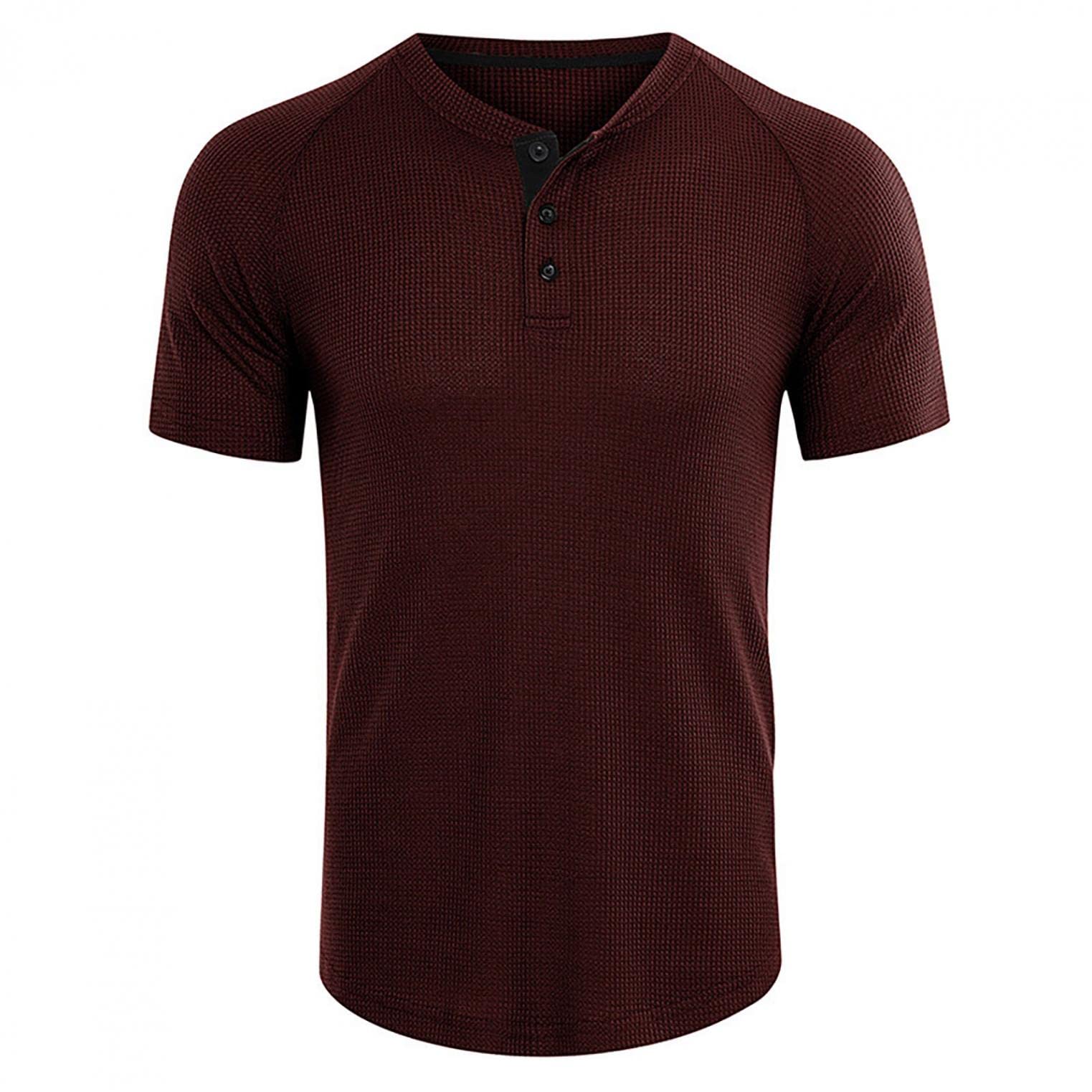 Men's Hawaiian Shirt | Casual Slim Fit Short Sleeve Henley T-Shirt | Lightweight Button Down Tee for Summer | Beach Vacation, Luau Party & Casual Outings