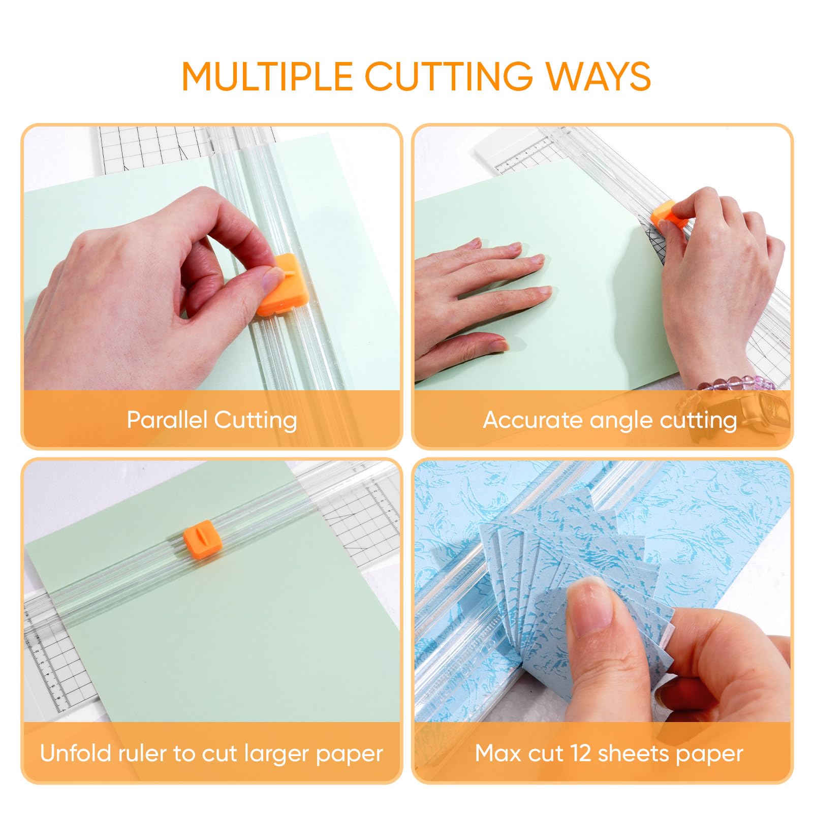 Portable 12 Inch A4 Paper Cutter - Straight Edge Scrapbooking Tool with Automatic Safety Blades for Crafting, Coupons, Labels & DIY Projects | Perfect for Office, School & Home Use (White)