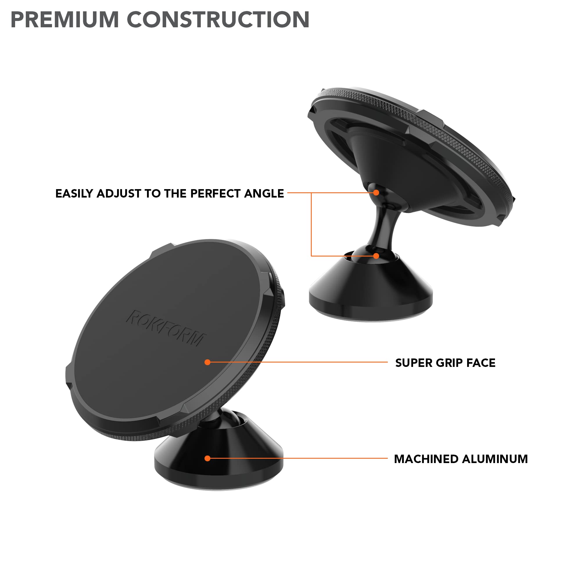 Rokform Dual Magnet Swivel Dash Mount - Magnetic Adhesive Car Phone Holder for Secure Driving & Navigation
