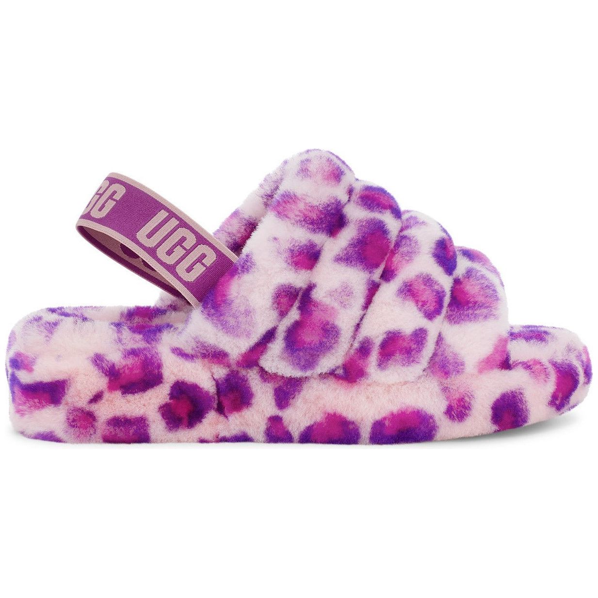 UGG Women's Fluff Yeah Slide Slippers - Leopard Print in Berrylicious Color, Size 5 | Cozy House Shoes for Women, Perfect for Lounging at Home or Quick Outdoor Errands