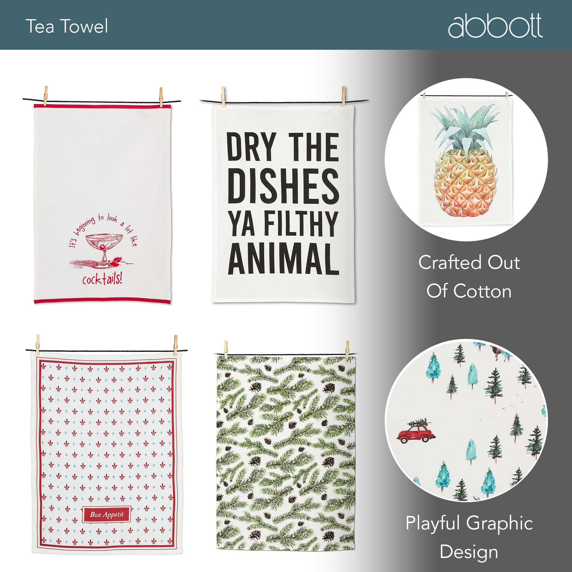 Abbott Collection Home Mojito Recipe Tea Towel - Premium Cotton Kitchen Towel for Cocktail Making, Bar Decor & Gift Giving - Perfect for Mojito Lovers & Home Entertaining