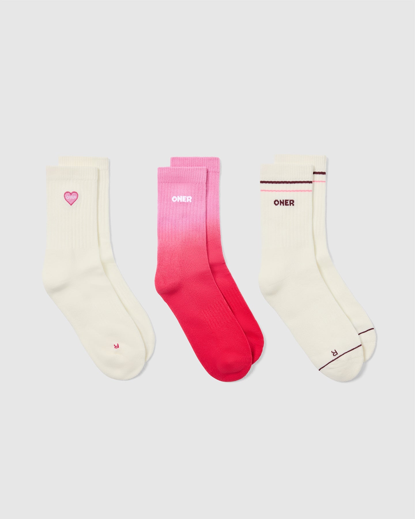 Oner Heart Crew Socks 3 Pack - Sweetie, Berry Bloom & Rosewood | Women's Comfortable Cotton Socks for Everyday Wear, Workout & Casual Outfits