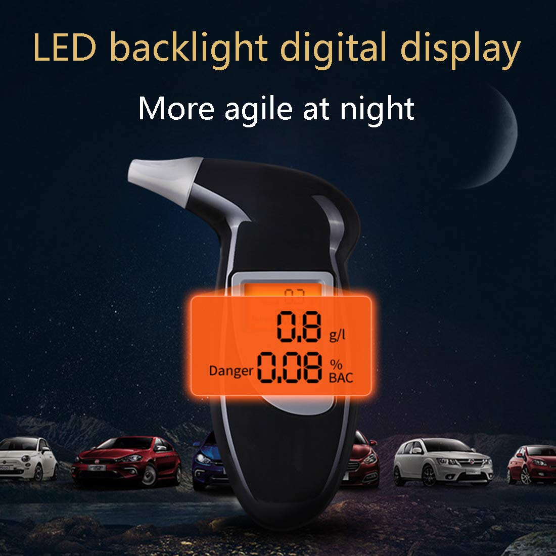 Portable Breath Alcohol Tester - Digital Detector with LED Screen & 4 Mouthpieces | Professional Keychain Breathalyzer for Personal & Workplace Safety | Perfect for Parties, Driving Checks & Alcohol Monitoring