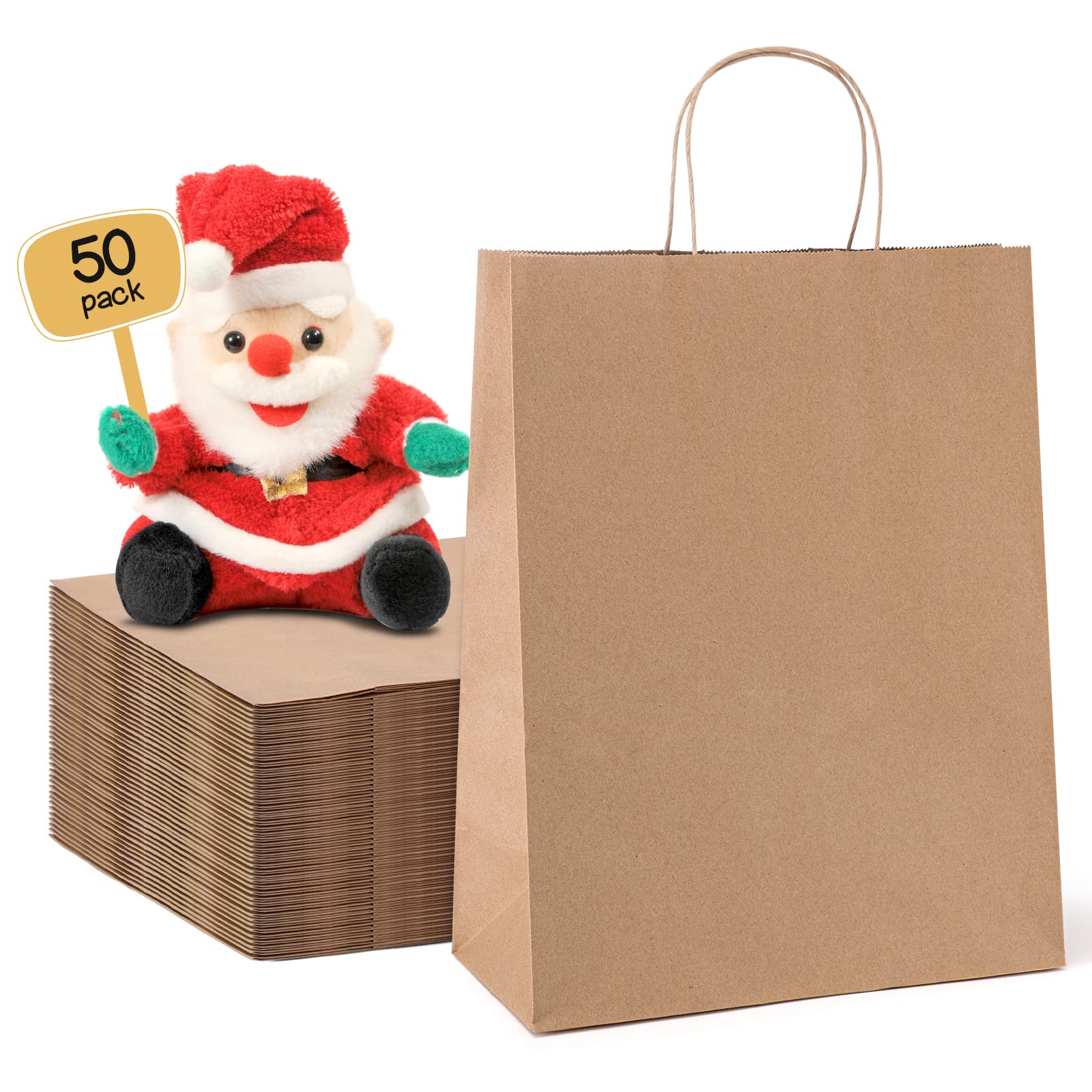 METRONIC 10x5x13 Inch Brown Kraft Paper Gift Bags with Handles - 50Pcs Bulk Pack of Medium Shopping Bags for Retail, Clothing & Merchandise | Perfect for Business Gifts, Party Favors & Eco-Friendly Packaging