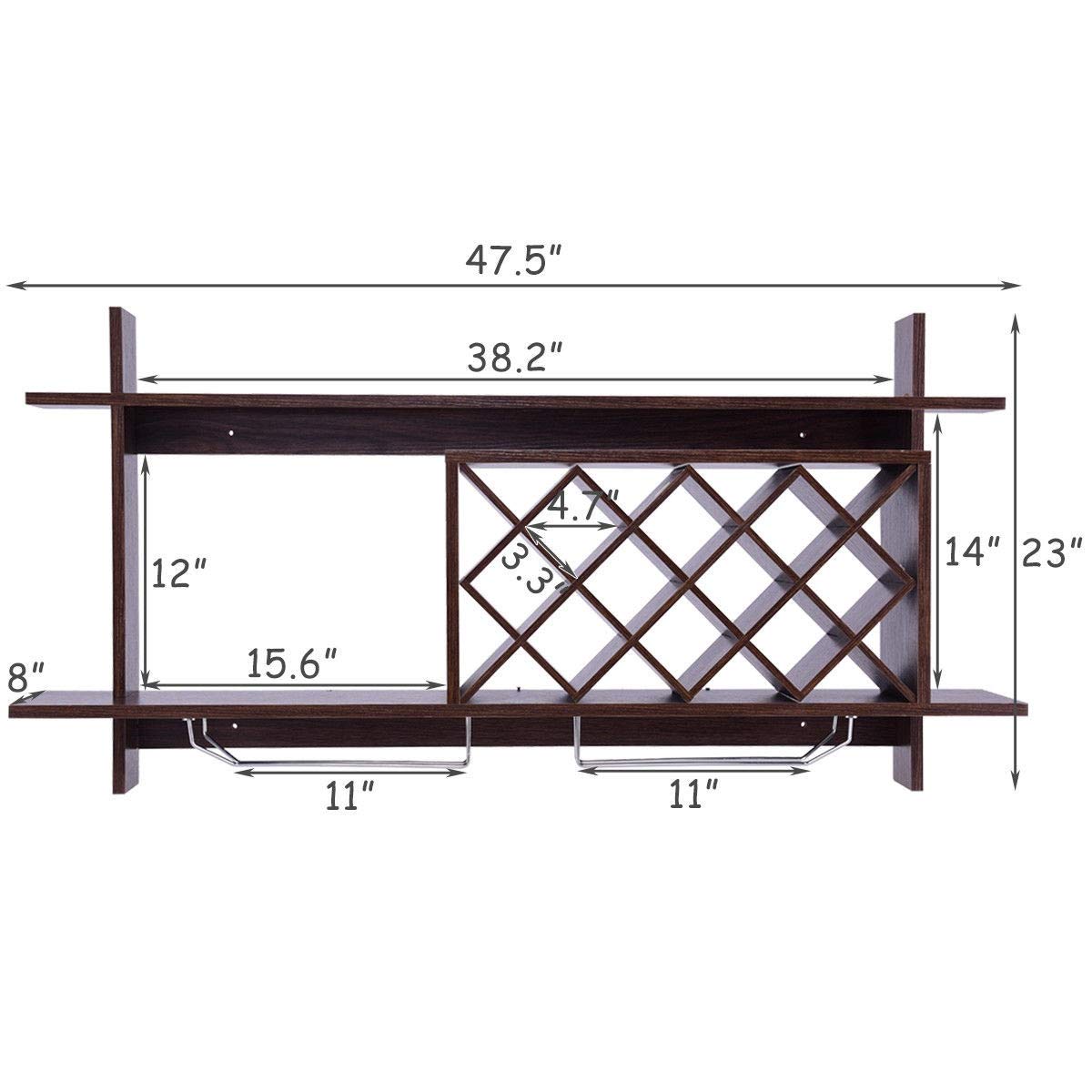 Sturdy Wall Mount Wine Rack with Glass Holder & Storage Shelf - Perfect for Kitchen, Dining Room, Bar, and Home Decor