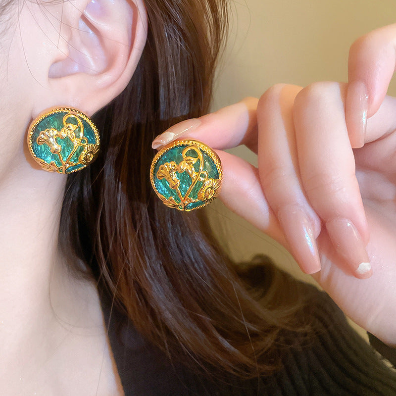 Vintage Gold Flower Circle Rococo Stud Earrings for Women | HE12351 | Elegant Jewelry Gift for Party, Wedding & Special Occasions
