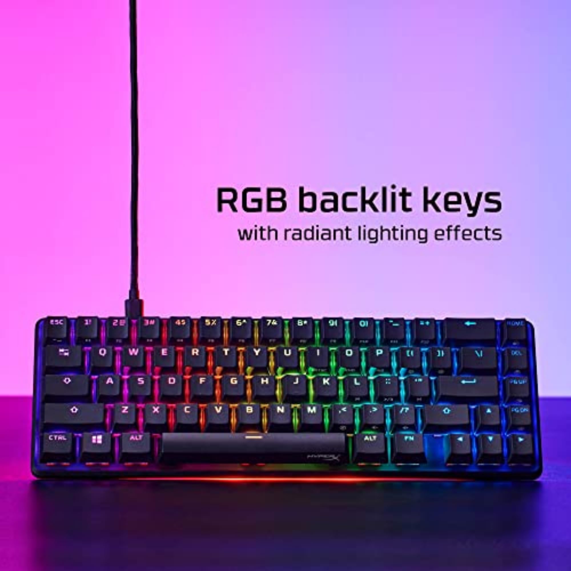 HyperX Alloy Origins 65 Mechanical Gaming Keyboard - Compact 65% Form Factor with Tactile Aqua Switches | Double Shot PBT Keycaps & RGB Backlit | NGENUITY Software Compatible | Perfect for Esports, Streaming, and Office Work