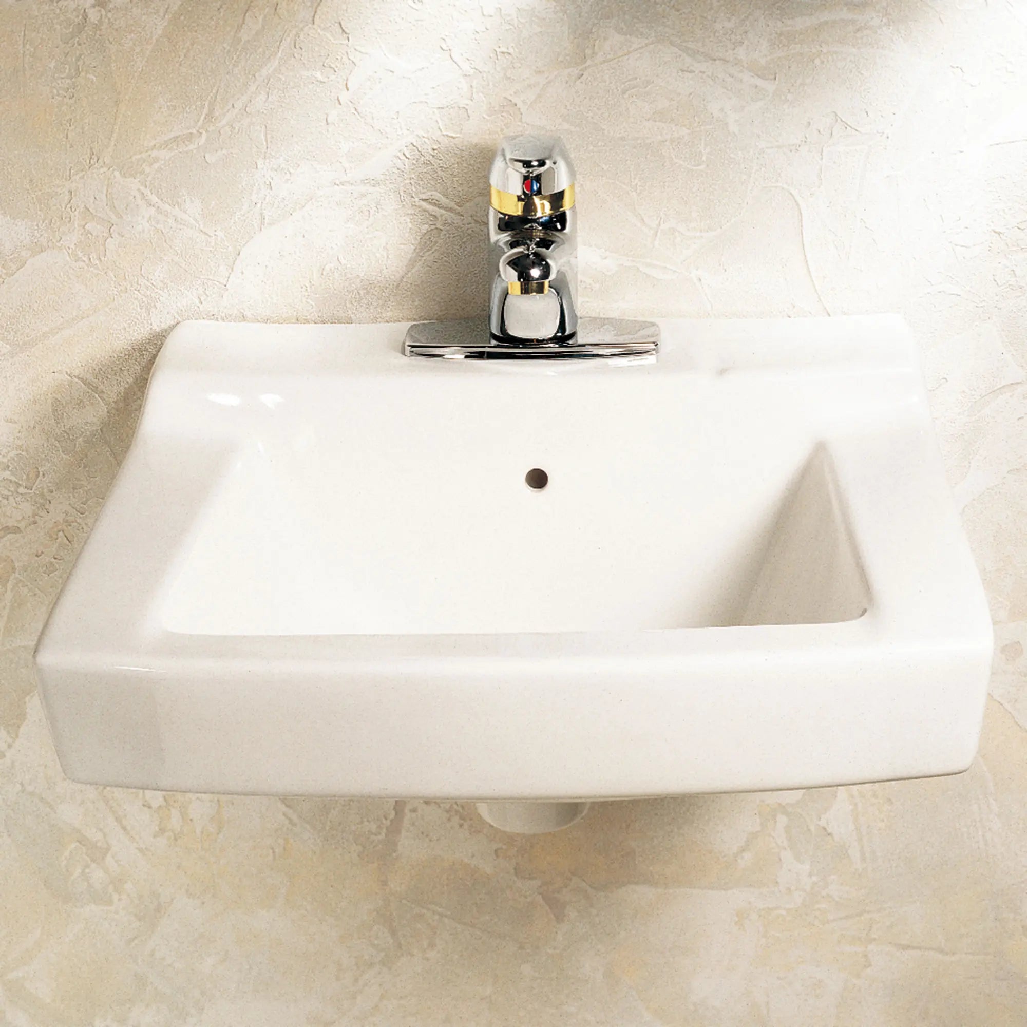 Declyn® Wall Mounted Bathroom Sink with 4-Inch Centerset Faucet - Includes Wall Hanger - Perfect for Small Bathrooms, Powder Rooms & Space-Saving Designs