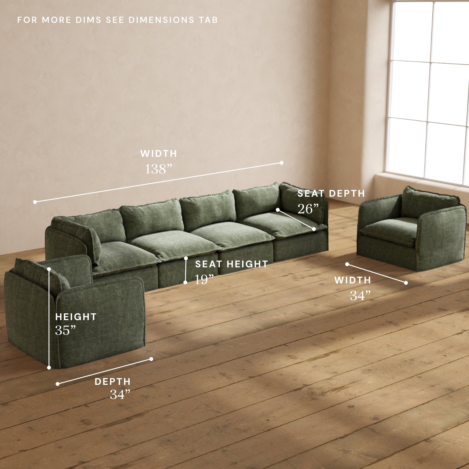 Modular Performance 4-Seater Sofa & Armchair Set in Willow Fabric | Comfortable Sectional Couch for Living Room, Family Room & Lounge Areas