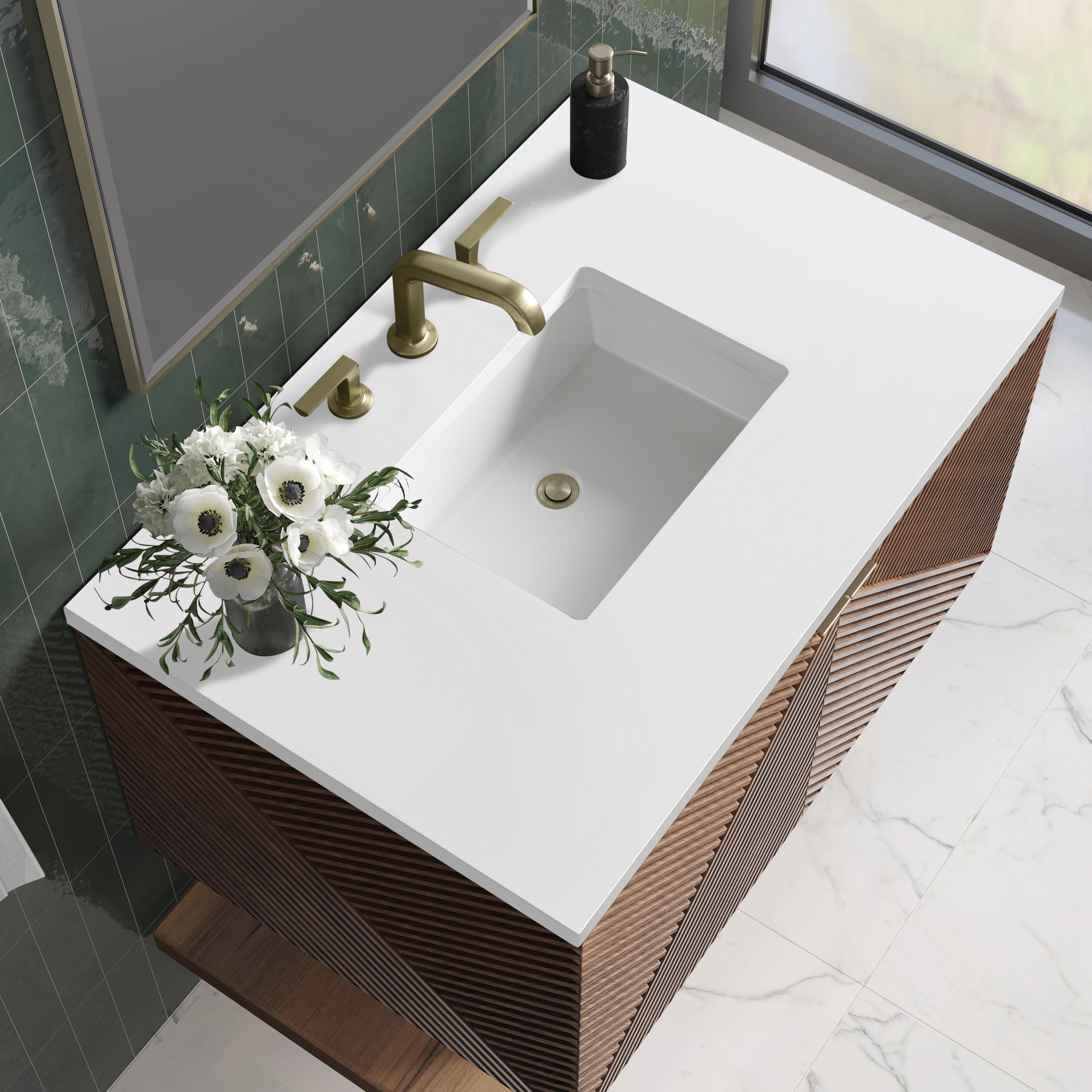 Marcello 36 Inch Single Bathroom Vanity with White Zeus Top - Modern Chestnut Wood Vanity for Small Bathrooms | Perfect for Powder Rooms, Guest Baths & Home Renovations