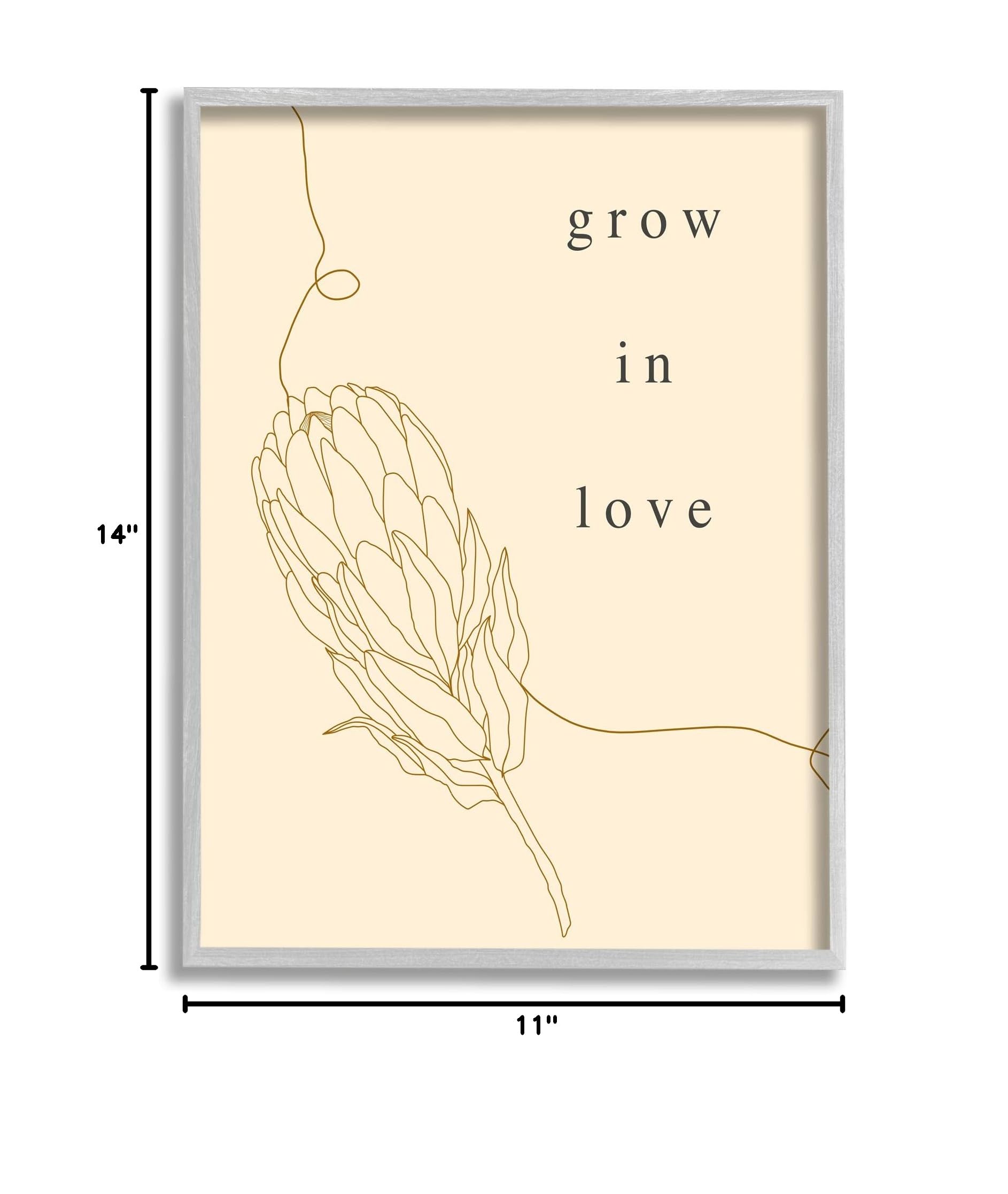 Stupell Industries 'Grow In Love' Quote Plant Blossom Line Drawing Wall Art - Minimalist Home Decor by Lil' Rue - Perfect for Living Room, Bedroom & Nursery Decor