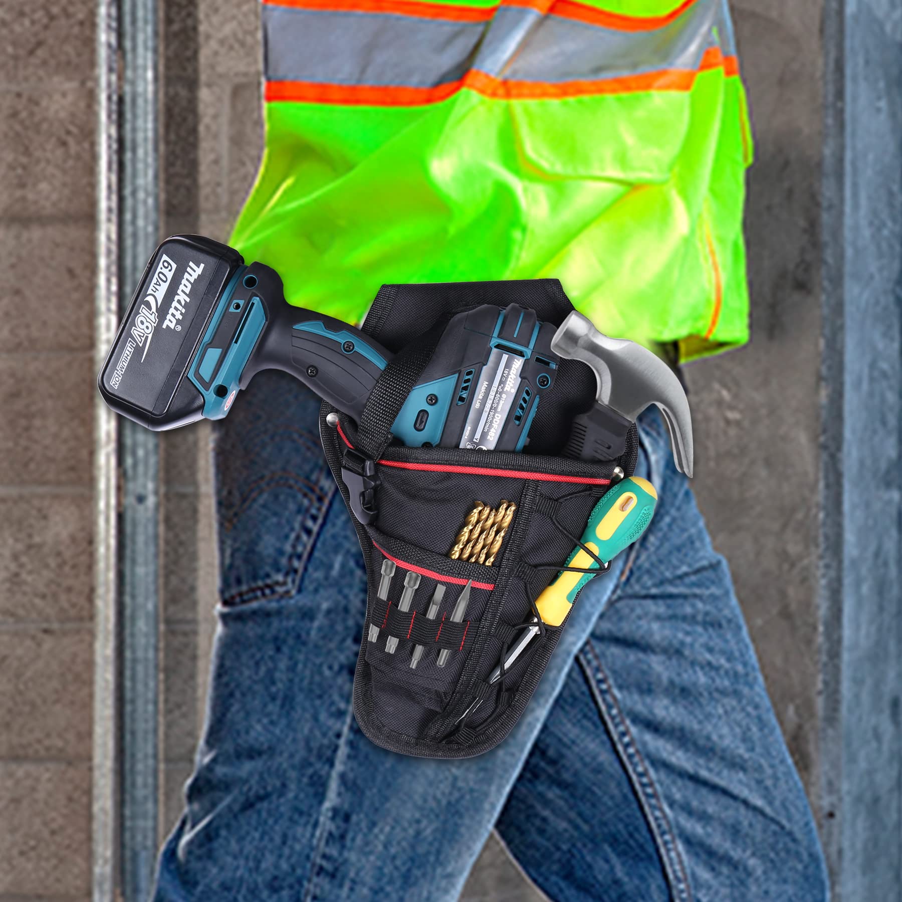 **Khanka Cordless Drill Holster - Adjustable Shoulder Strap Tool Bag for Most Cordless Drills - Portable & Durable Black Drill Holder for DIY, Construction & Home Repair**