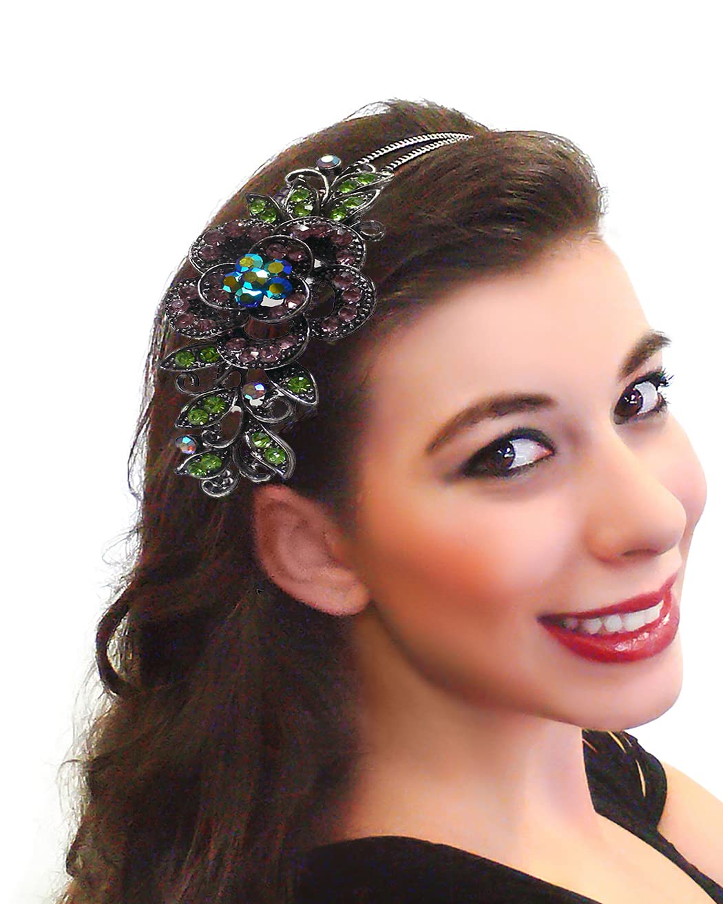 2-Pack Crystal Flower Headbands for Women & Girls - Elegant Metal Wire Hair Accessories for Weddings, Parties & Everyday Styling
