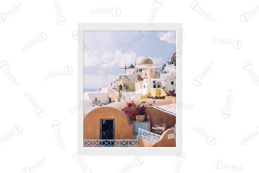 Santorini Wall Art Digital Download - Greek Island Landscape Painting, Blue & White Decor for Home, Office & Gifts