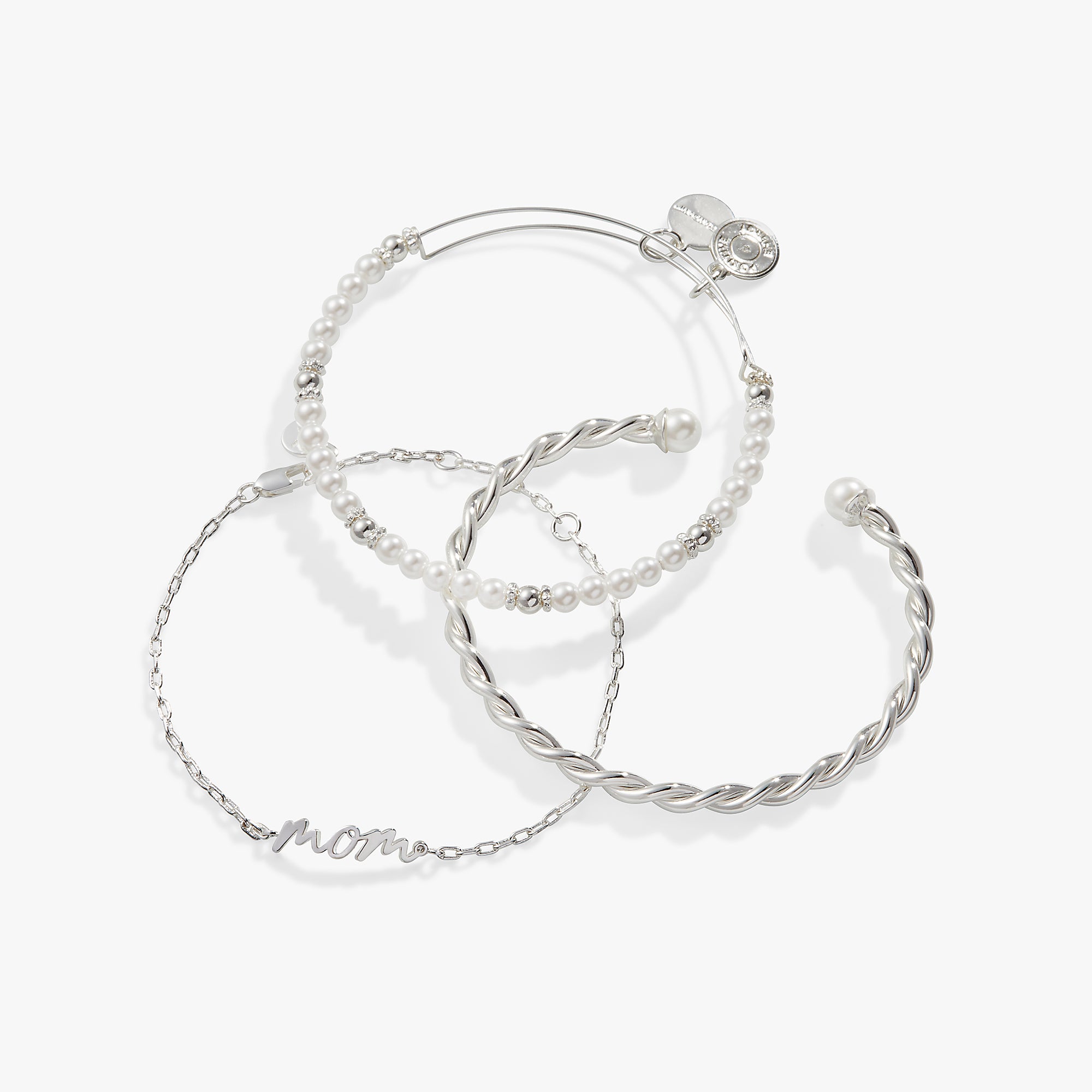 Mom Script Bracelet Set of 3 - Sterling Silver Personalized Name Bracelets for Women - Perfect Gift for Mother's Day, Birthday & Anniversary