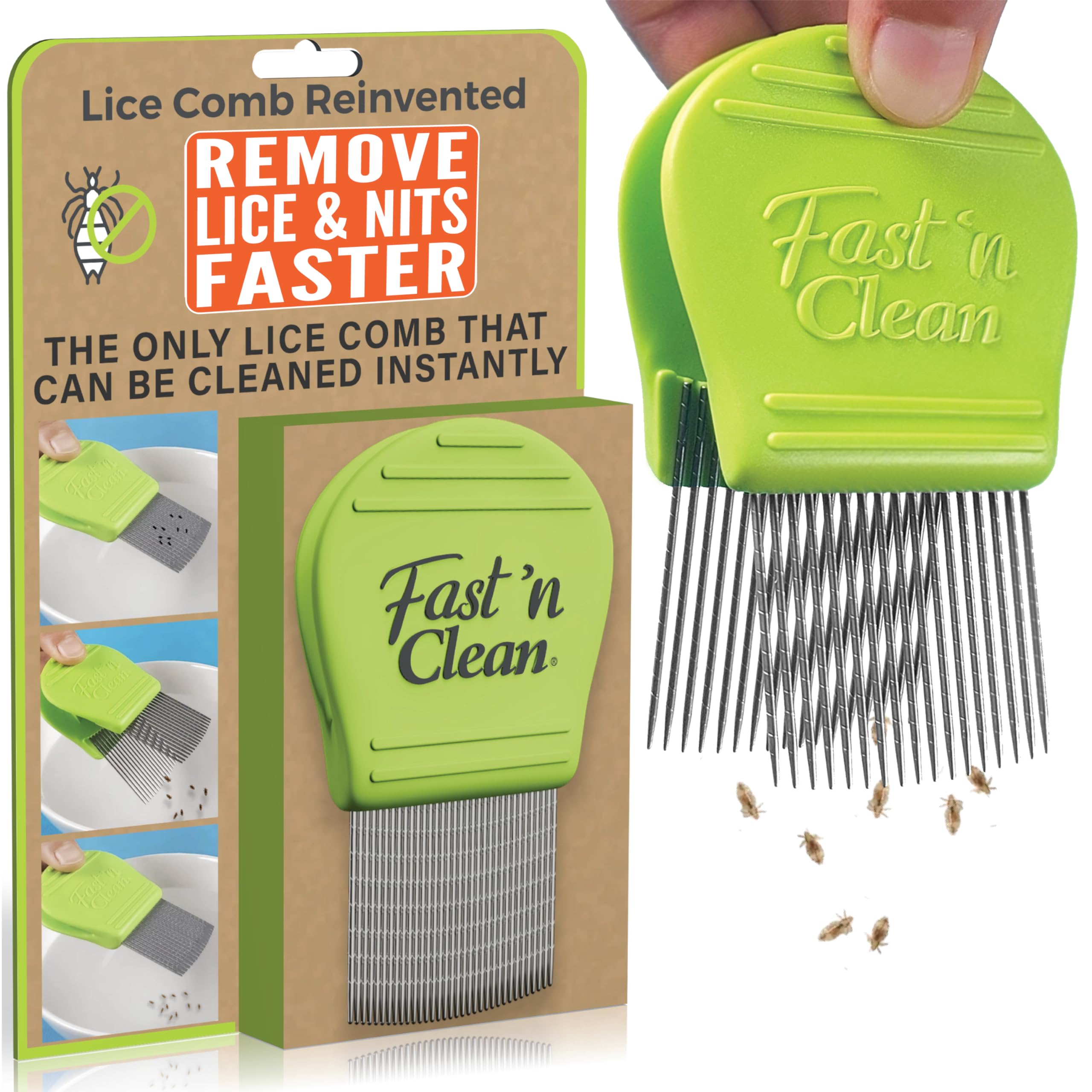Self-Cleaning Lice Comb for Fast & Effective Treatment - Stainless Steel Nit Comb for Kids & Adults - Perfect for Home, School & Travel Use