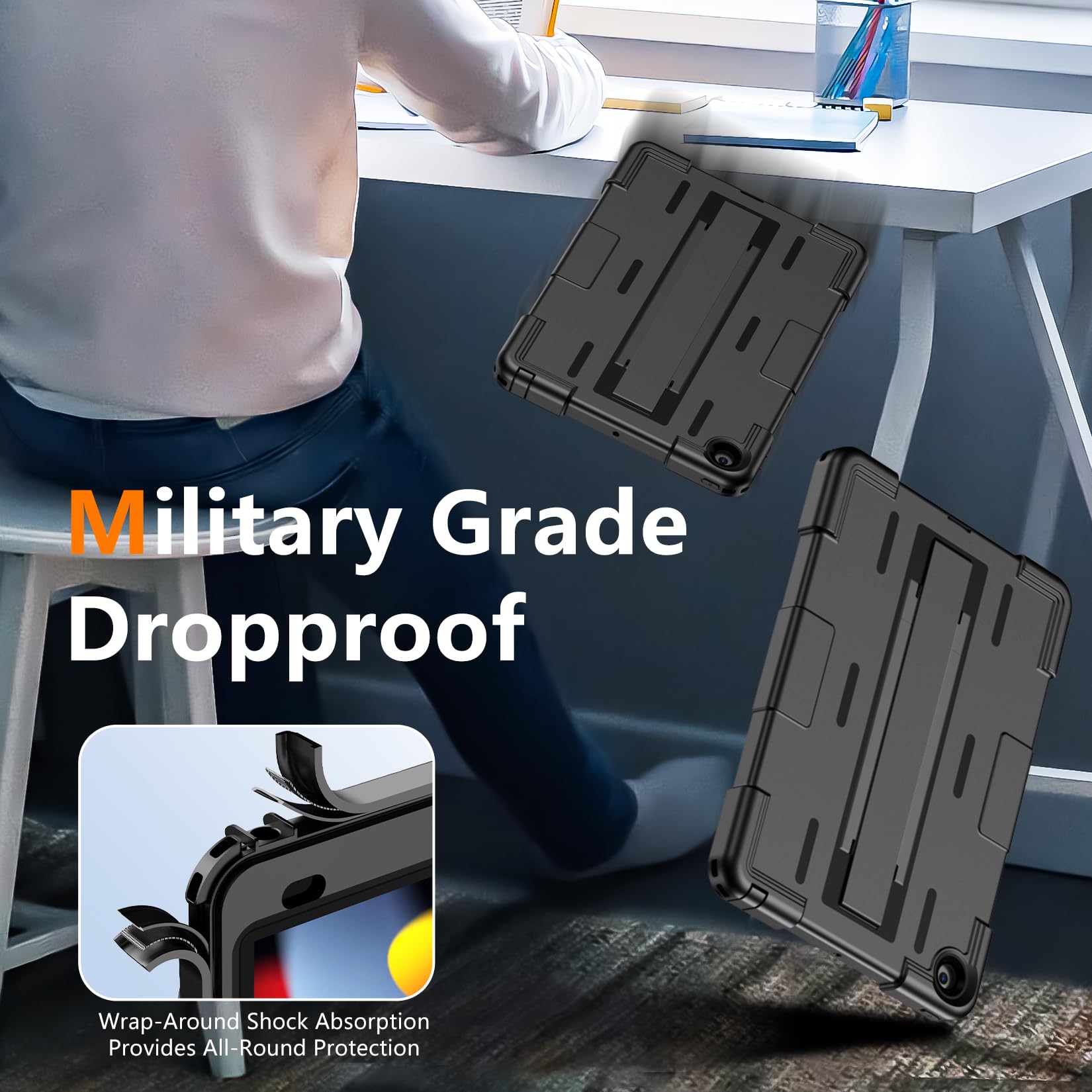 Military Grade Shockproof iPad Case for iPad 9th/8th/7th Gen (2021/2020/2019) 10.2 Inch - IP68 Waterproof, Drop Proof Protection with Built-in Screen Protector, Stand & Hand Strap - Perfect for Outdoor Adventures, Travel & Daily Commuting