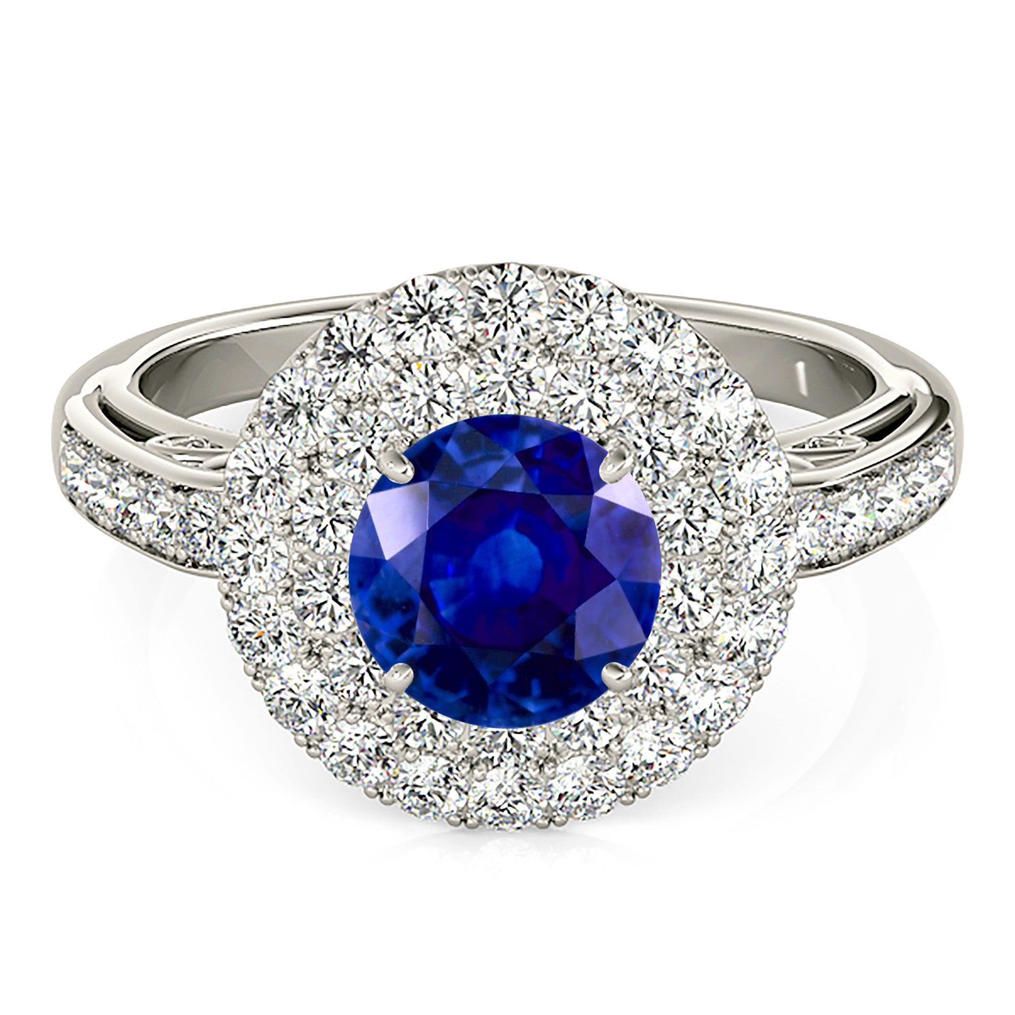 1.35 Carat Genuine Blue Sapphire 3D Pave Halo Engagement Ring - Perfect for Proposals, Anniversaries & Special Occasions