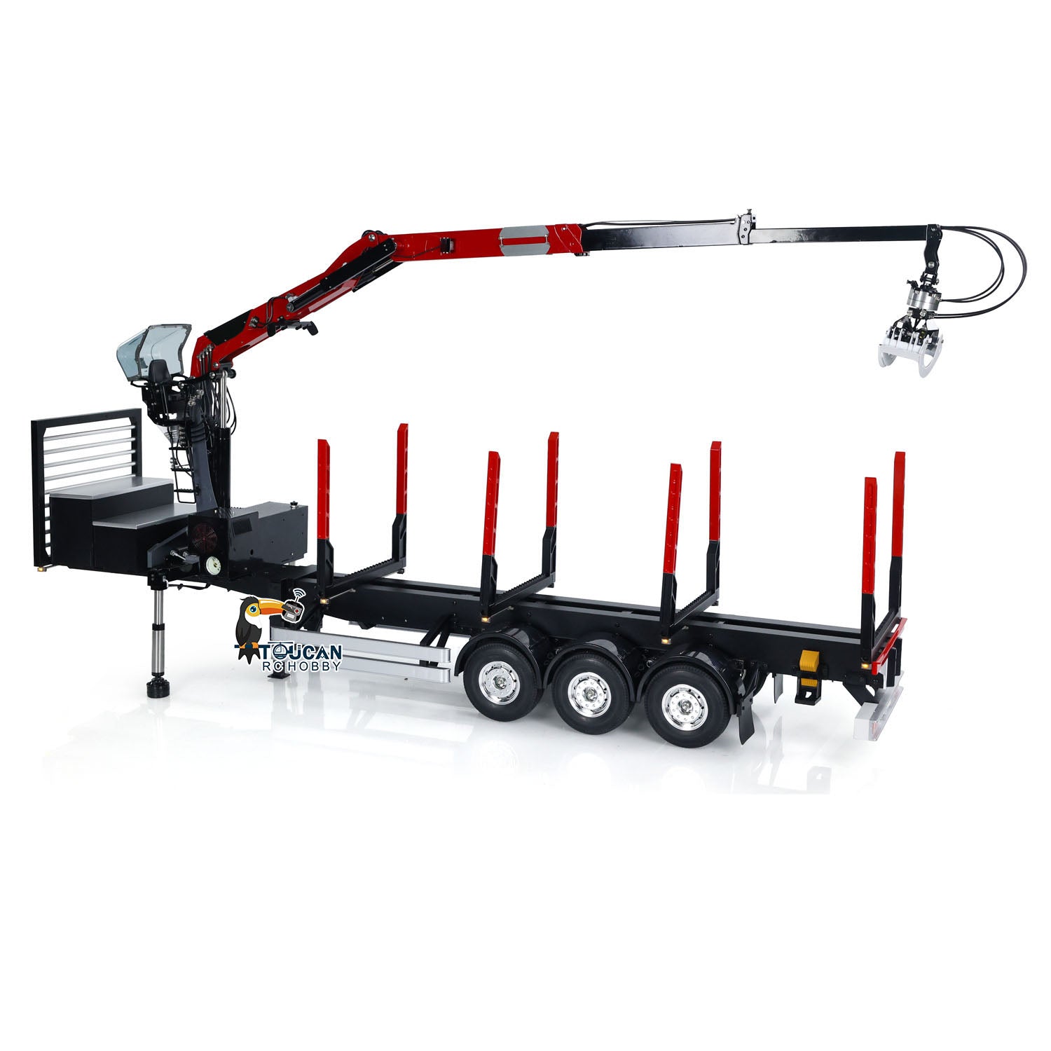 1/14 Scale Custom Hydraulic Metal RC Logging Crane Trailer - Painted & Assembled with LED Light System (99x40x20cm) - Perfect for RC Construction & Logging Simulation, Heavy Duty Hauling & Off-Road Scenarios