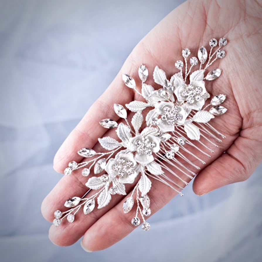Myra Floral Bridal Hair Comb - Silver, Rose Gold & Yellow Gold Wedding Hair Accessories for Brides, Bridesmaids & Prom | Perfect for Weddings, Photoshoots & Special Occasions
