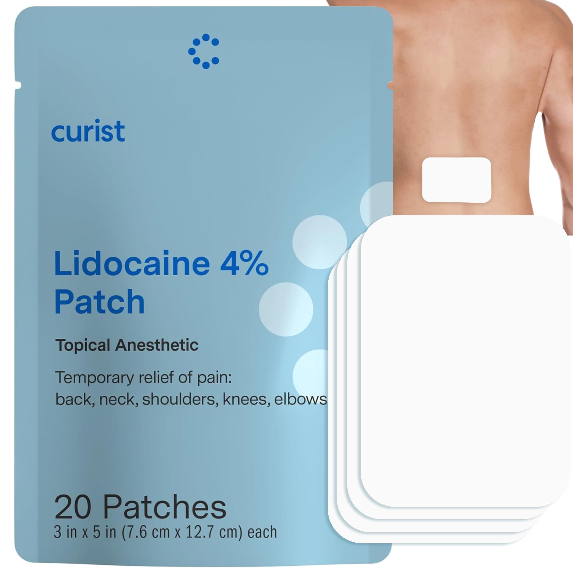 Curist Super Stick Lidocaine 4% Pain Relief Patches - 20 Count (3x5 Inches) for Back, Neck & Muscle Pain - Long-Lasting Adhesive Topical Analgesic - Perfect for Post-Workout Recovery, Arthritis & Chronic Pain Relief