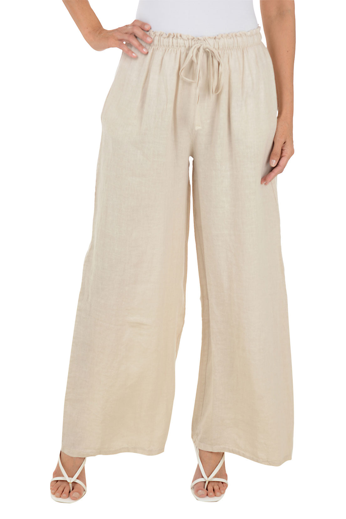 Stylish Solid Color Linen Palazzo Pants for Women - Comfortable Wide Leg Trousers for Summer, Travel & Casual Wear