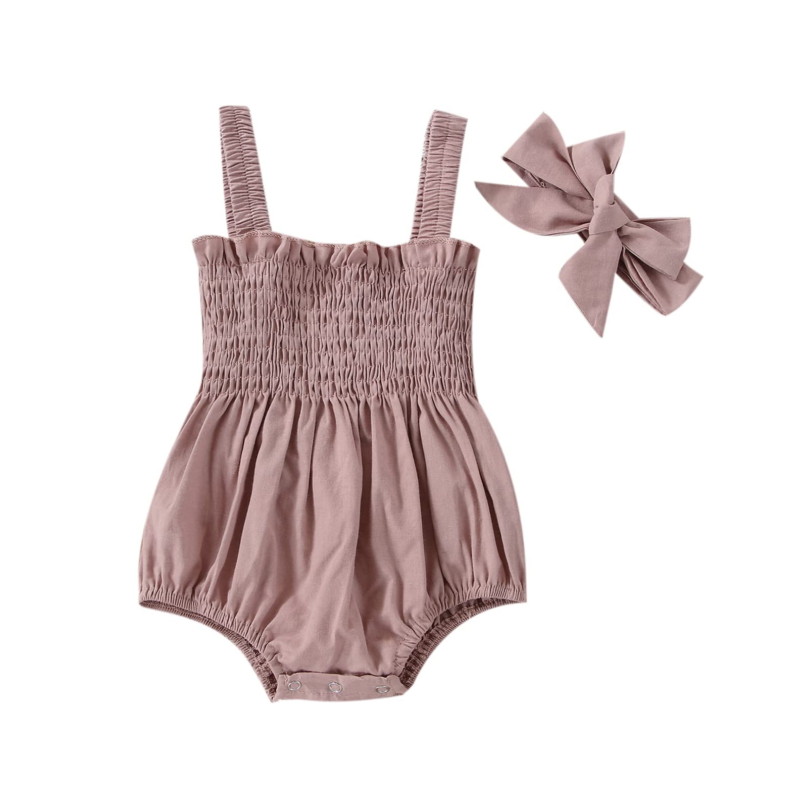 Newborn Baby Girl Sleeveless Halter Romper with Frill & Headband - Soft Cotton One-Piece Jumpsuit for Summer Outfits | Perfect for Photoshoots, Beach Trips & Birthday Parties