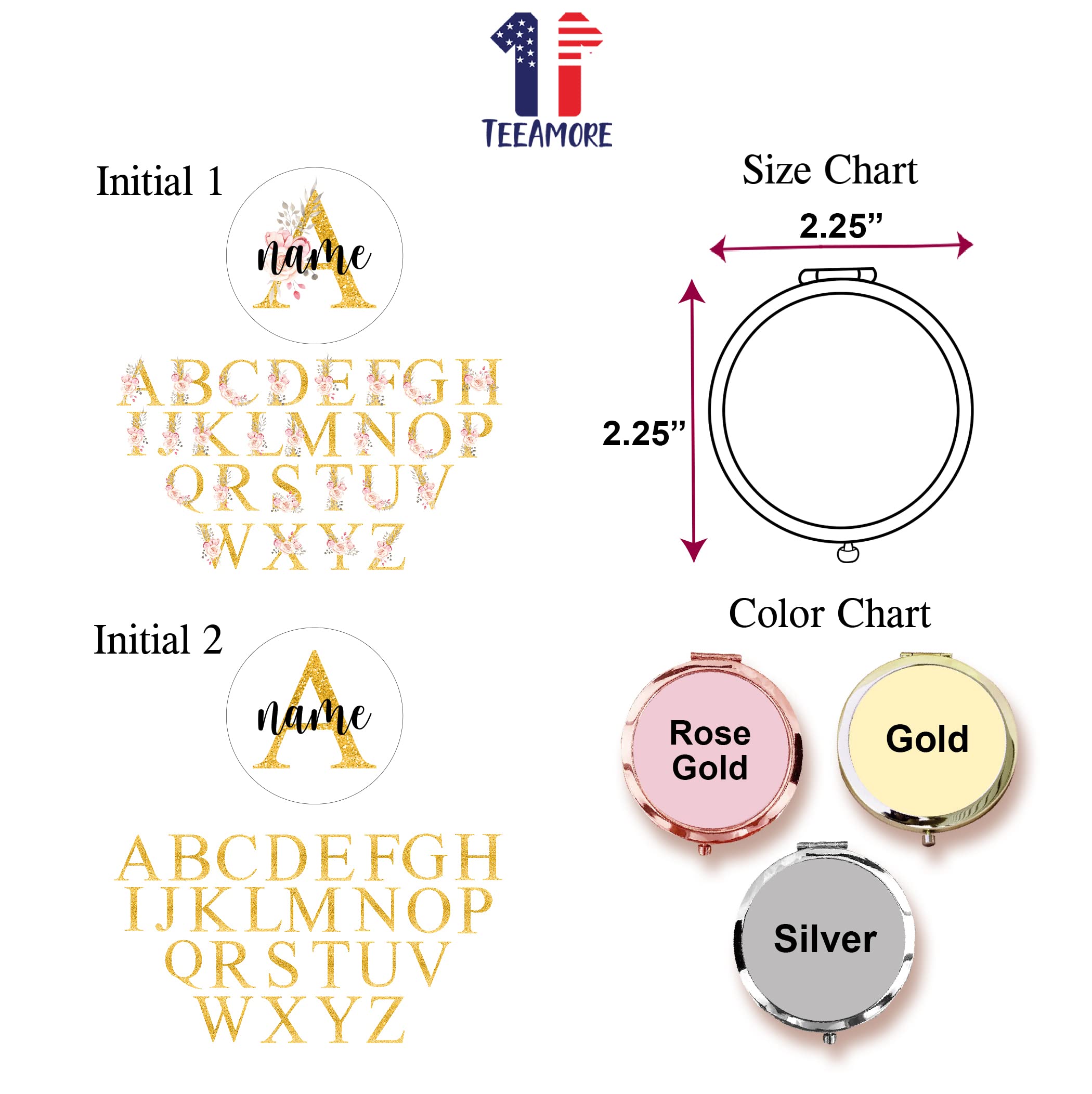 Custom Initial Compact Mirror - Personalized Bridesmaid Gift for Travel & Weddings
