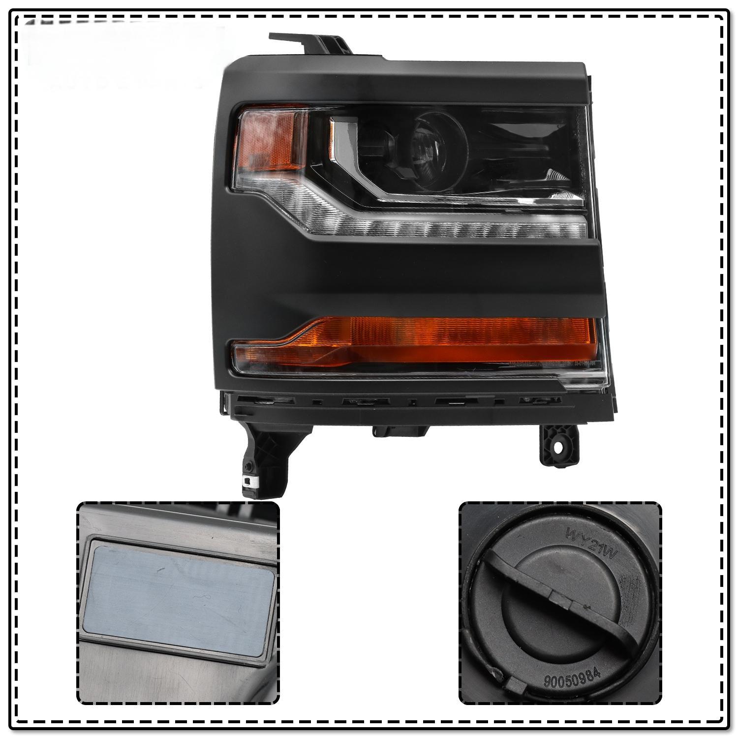 HID Headlight Assembly for 2016-2018 Chevy Silverado 1500 - Black Housing Right/Passenger Side - Compatible with LED Parking Light (Excludes HID Bulb/Ballast & Turn Signal Bulb) | Perfect for Night Driving & Off-Road Adventures