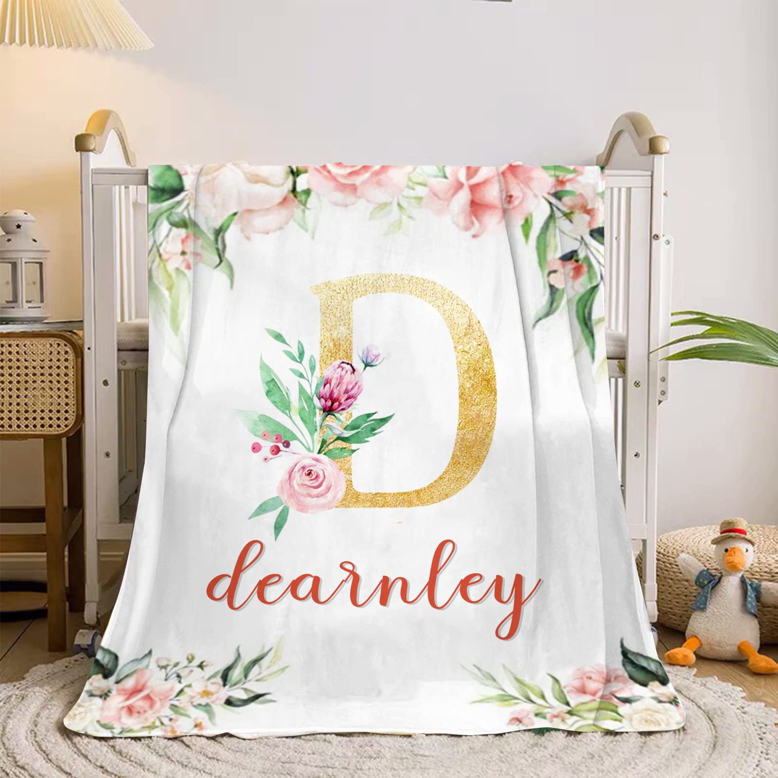 Personalized Monogrammed Baby Blanket - Custom Name Baby Blanket for Boys & Girls - Soft Fleece Blanket with Floral & Lion Designs - Perfect for Nursery, Gift, and Photo Shoots