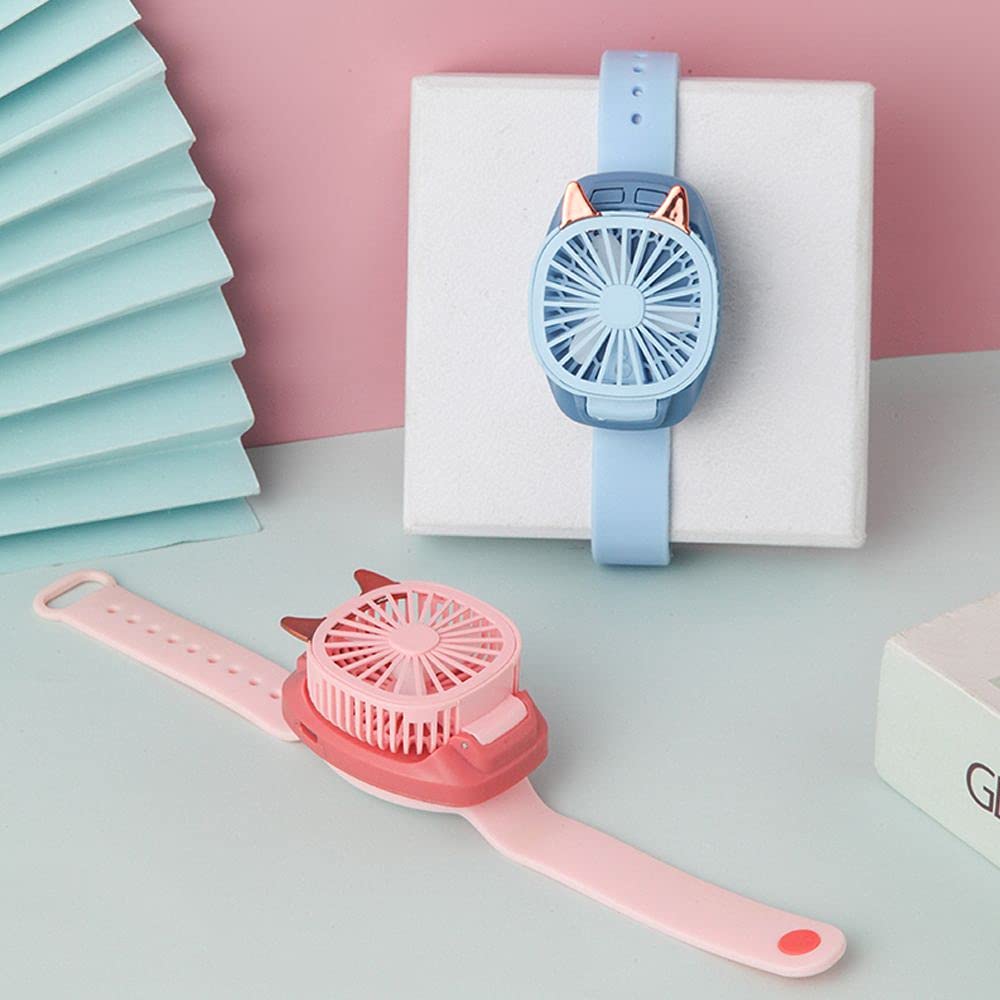 RDLK Mini Cat-Shaped Watch Fan - Portable USB Rechargeable Handheld Fan for Kids & Adults - Perfect for Outdoor Travel, Hiking, Camping & Summer Activities