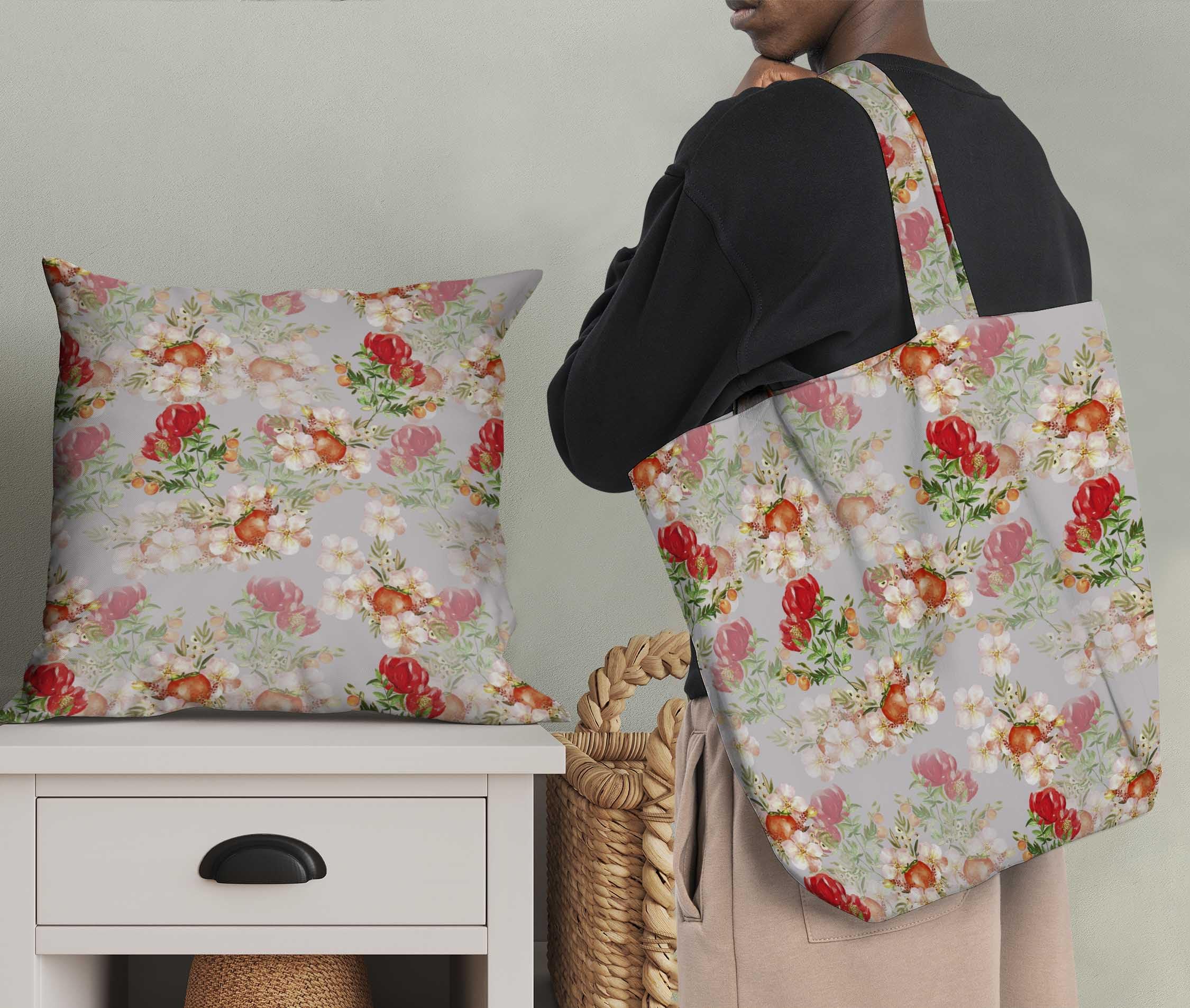 Soimoi Moss Georgette Gray Floral Fabric by The Yard - 42