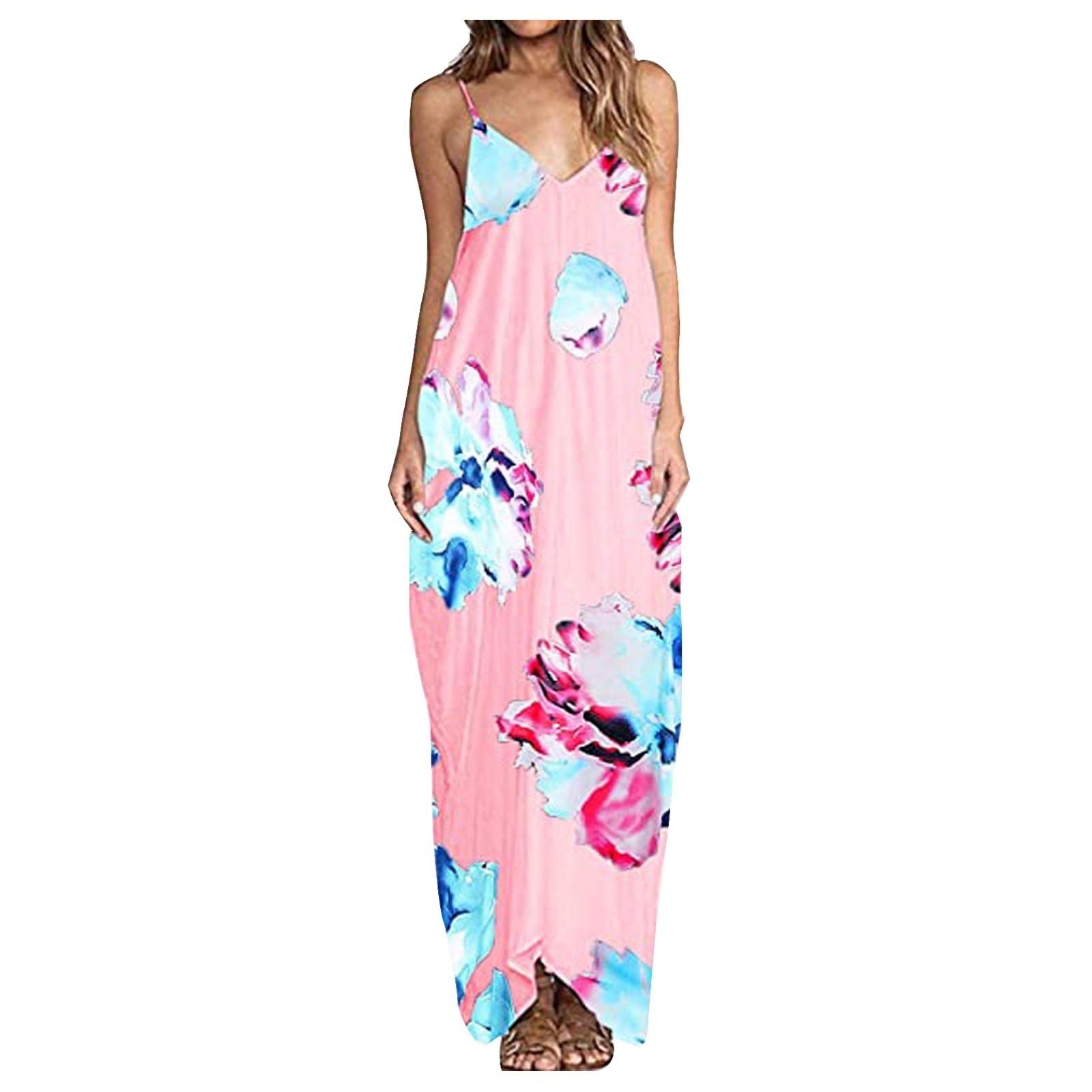 **Women's Tie Dye Floral Maxi Dress - Sleeveless V-Neck Summer Casual Long Strap Dress for Beach, Party & Vacation | Sexy & Comfortable**