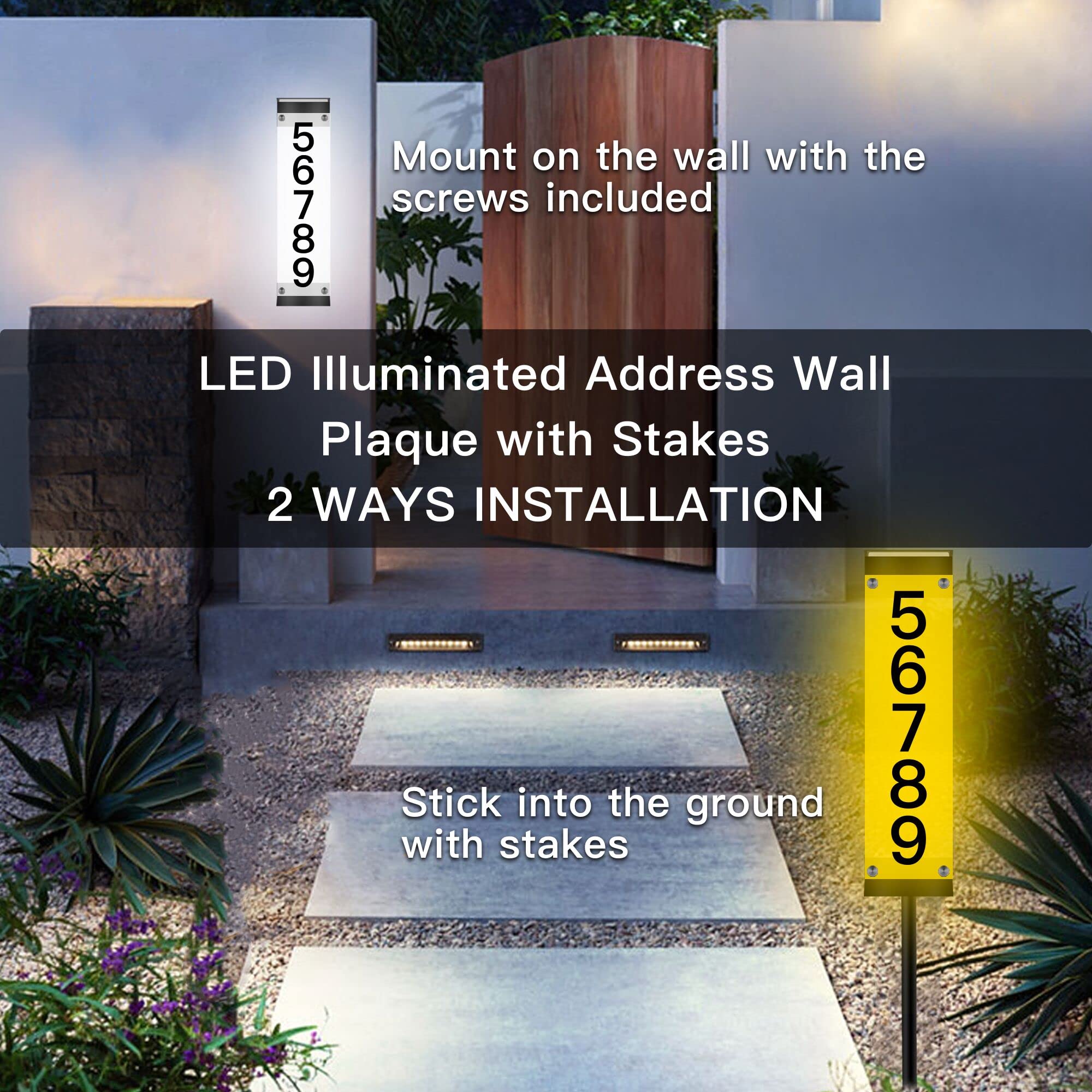 Solar Powered House Numbers - Waterproof LED Address Sign Plaque for Outdoor Home, Yard & Street (3000K-6000K) | Easy-to-Read Solar Lighted Numbers for Nighttime Visibility & Curb Appeal