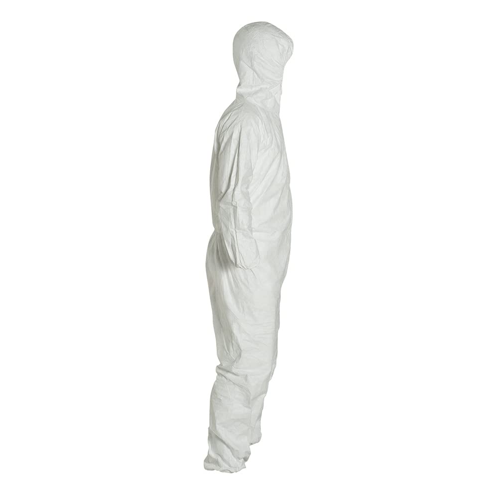 DuPont Tyvek 400 TY127S Disposable Protective Coverall with Respirator-Fit Hood & Elastic Cuffs - White PPE Suit for Chemical Protection, Healthcare & Industrial Safety | Ideal for Medical Workers, Lab Technicians & Hazardous Material Handling